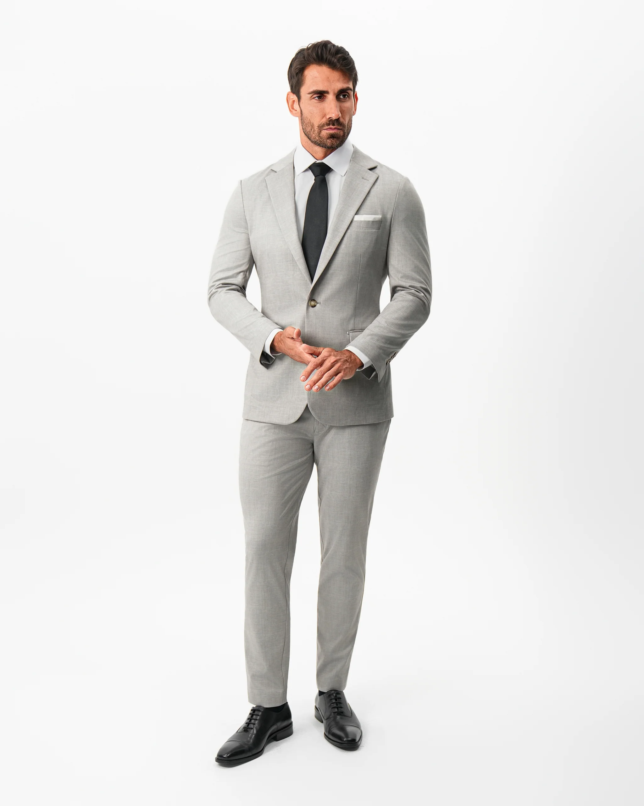 Athletic Fit Stretch Suit - Unstructured Stone Crosshatch - Image 8
