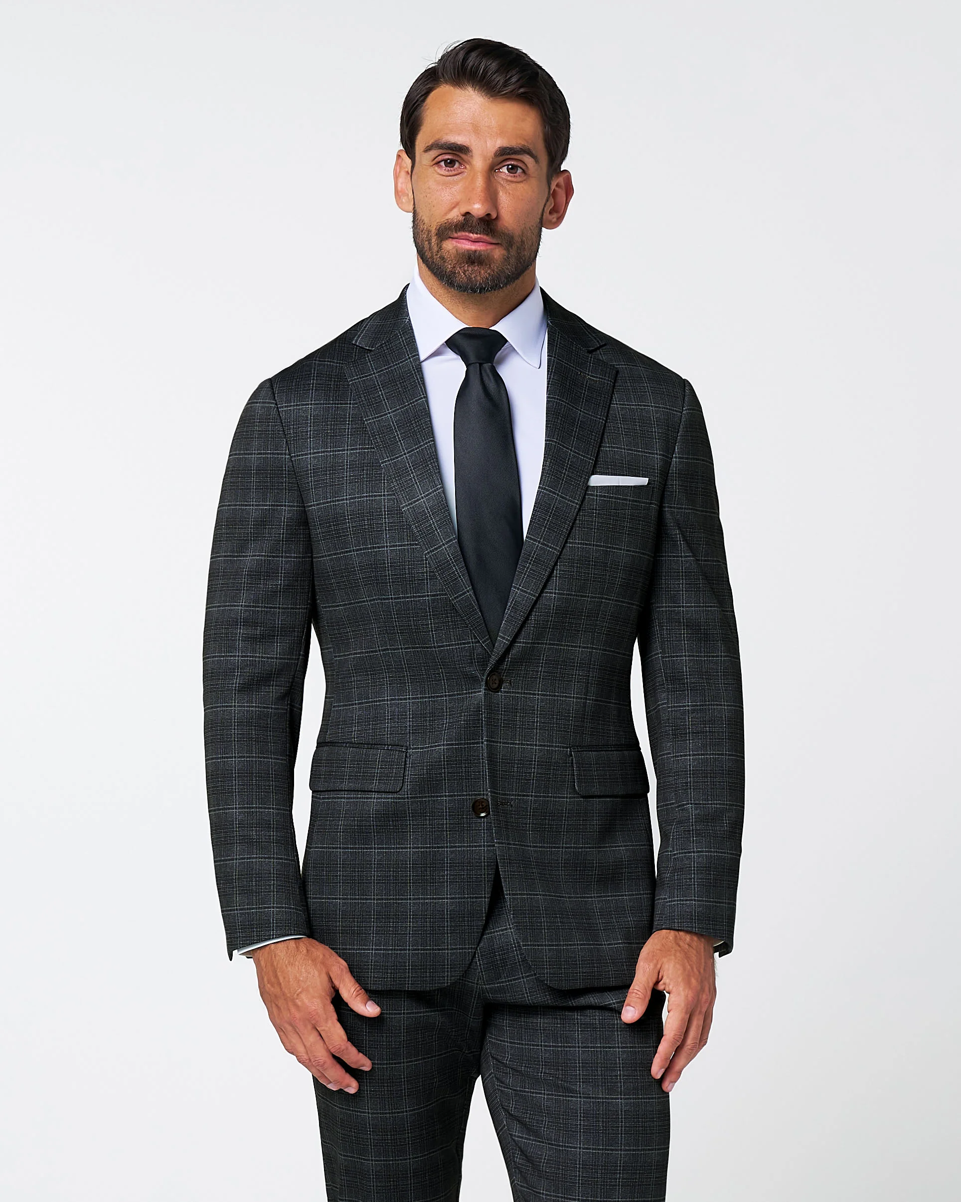 Athletic Fit Stretch Suit - Stone Grey Plaid - Image 2