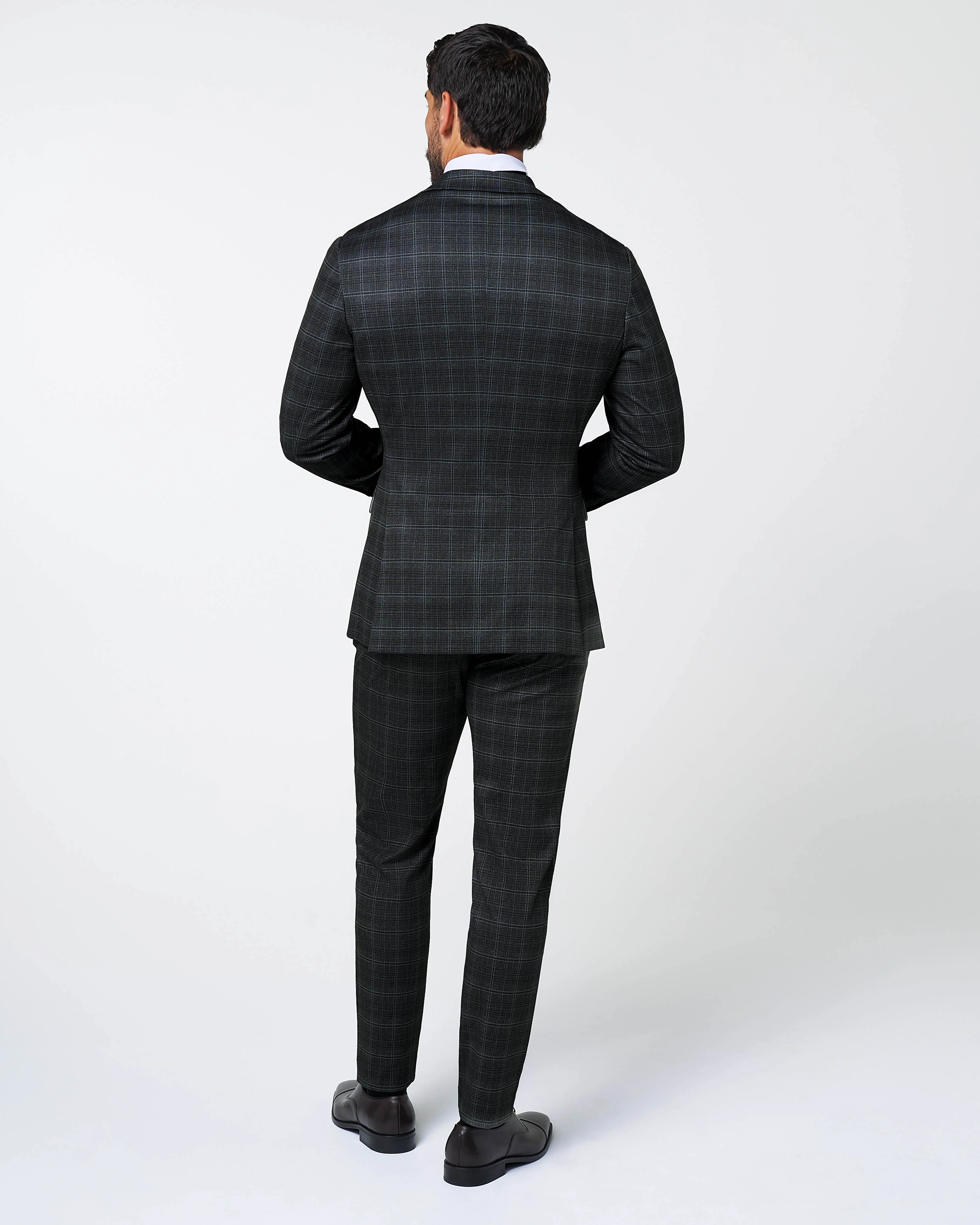 Athletic Fit Stretch Suit - Stone Grey Plaid - Image 4