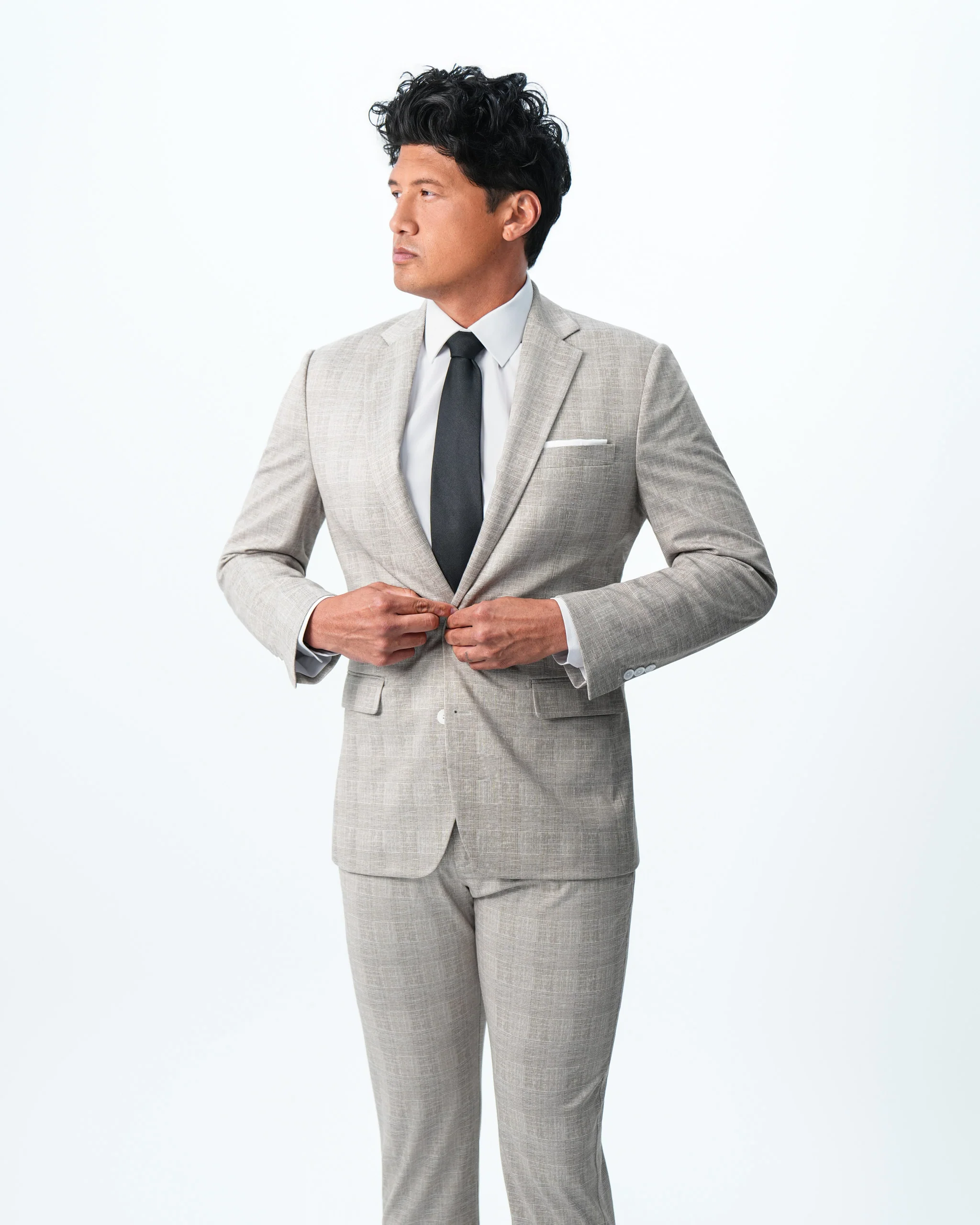 Athletic Fit Stretch Suit - Tan Plaid - Image 2