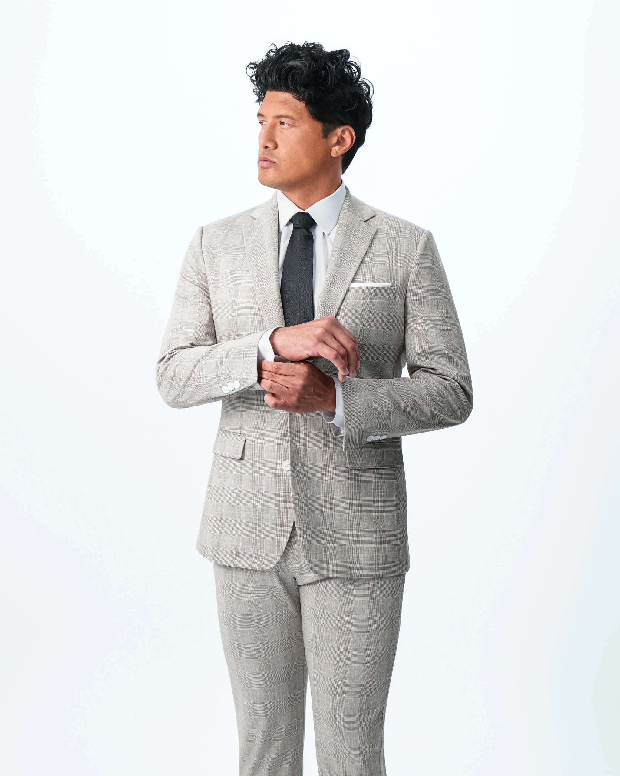Athletic Fit Stretch Suit - Tan Plaid - Image 5