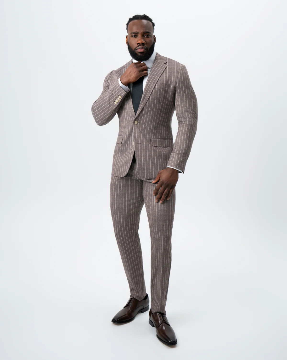 Athletic Fit Stretch Suit - Textured Light Brown with Cream Stripe