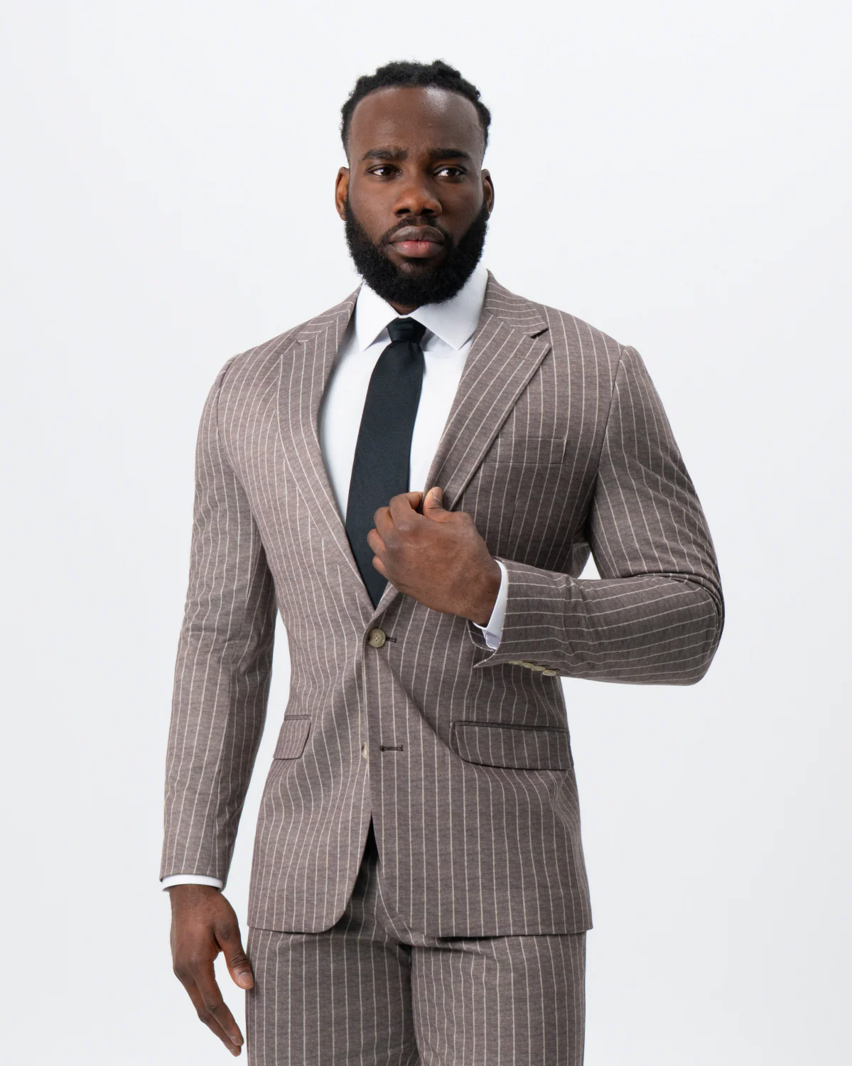 Athletic Fit Stretch Suit - Textured Light Brown with Cream Stripe - Image 6