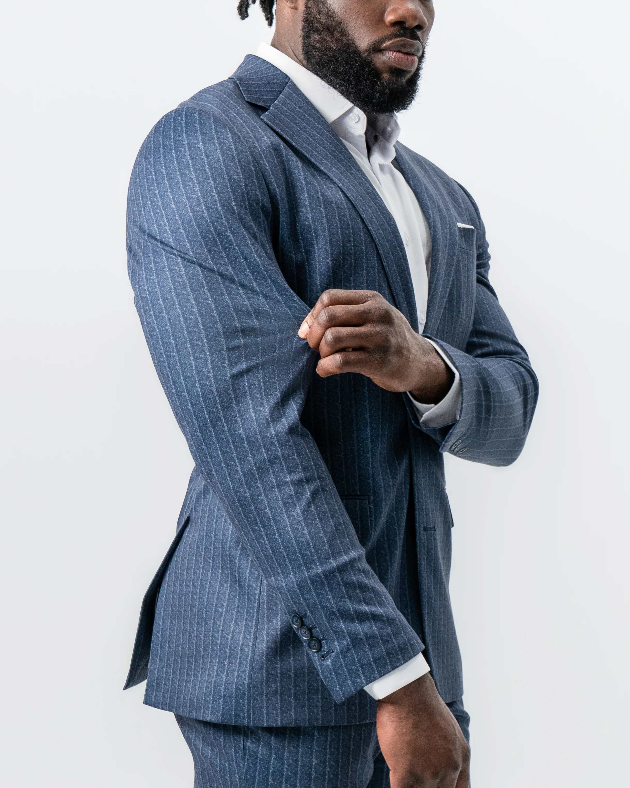 Athletic Fit Stretch Suit - Textured Navy Chalk Stripe - Image 2
