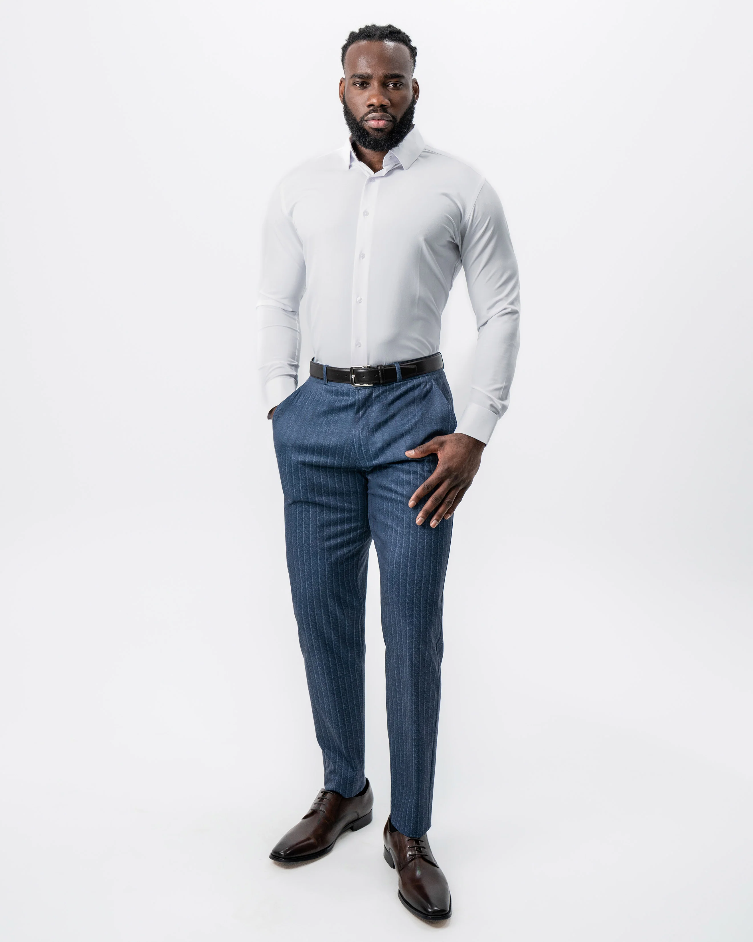 Athletic Fit Stretch Suit - Textured Navy Chalk Stripe - Image 5