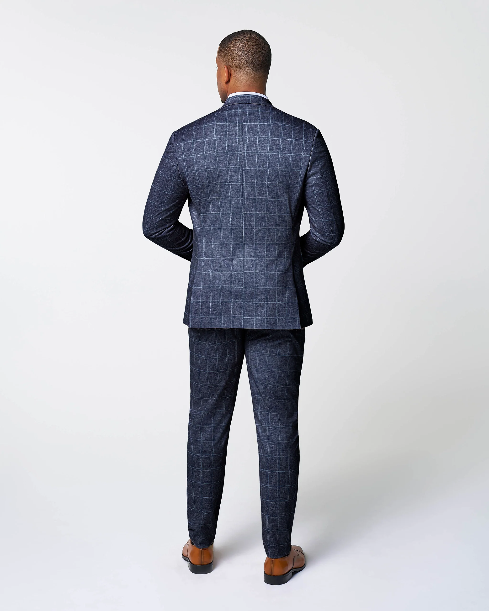 Athletic Fit Stretch Suit - Textured Navy with White Windowpane - Image 2