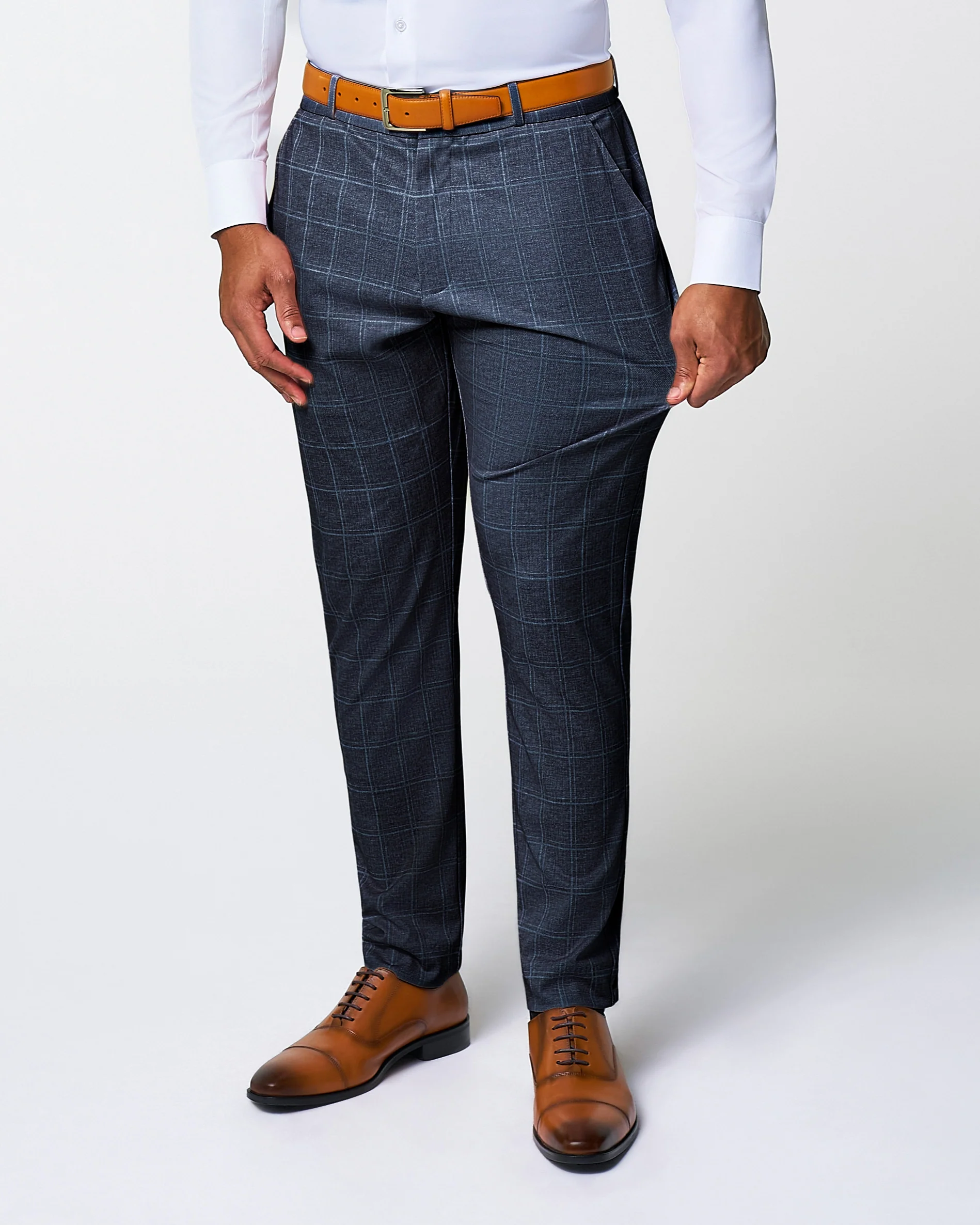 Athletic Fit Stretch Suit - Textured Navy with White Windowpane - Image 5