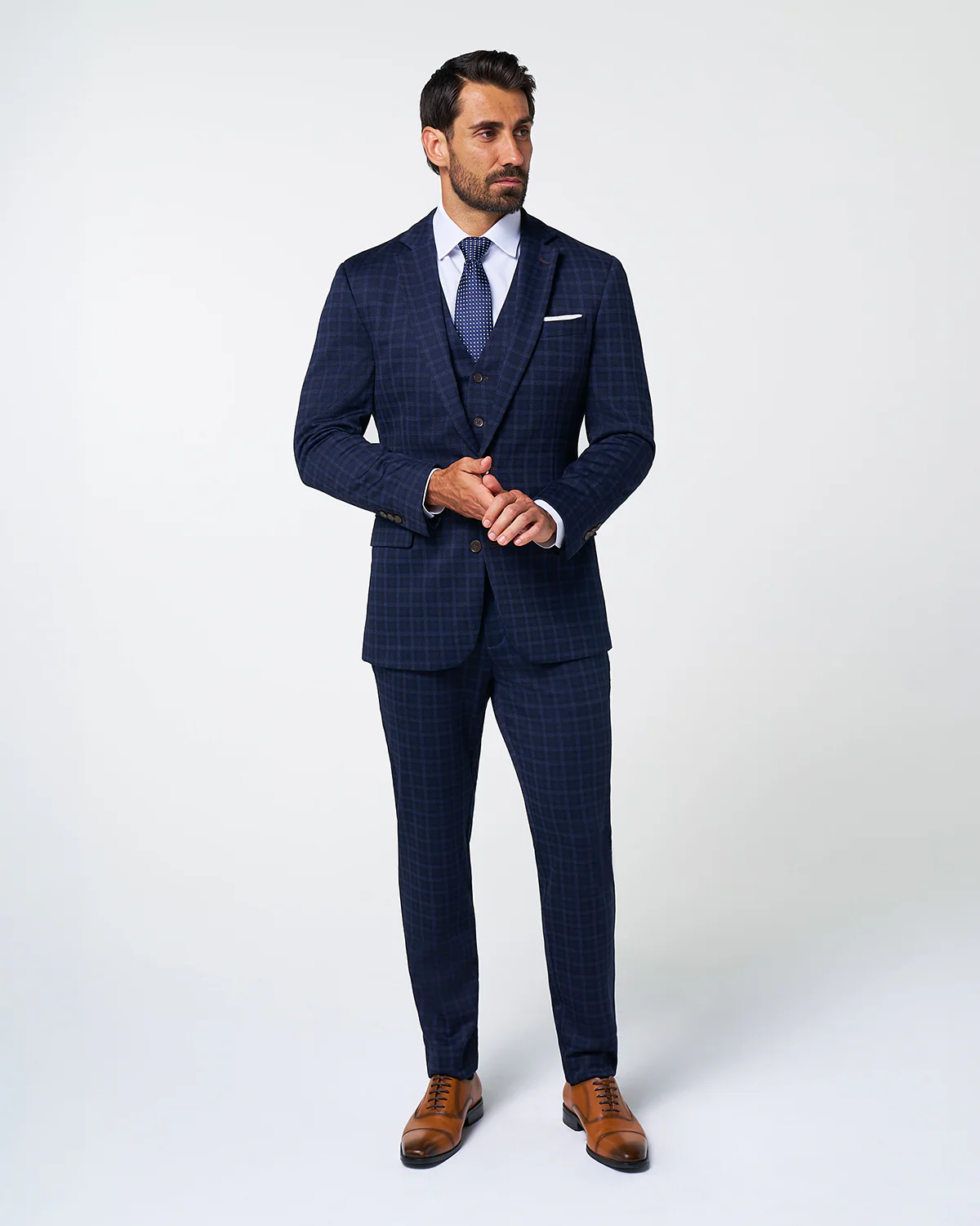Athletic Fit Stretch Suit Vest - Blue Plaid - Image 2