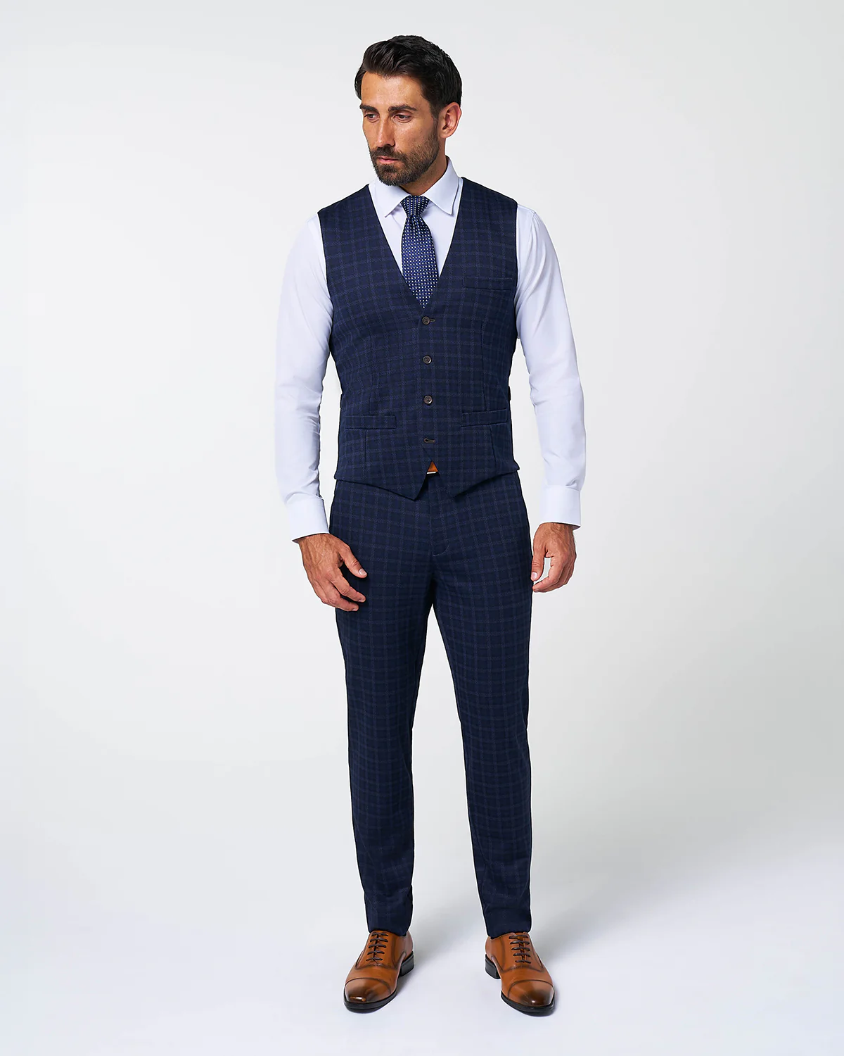 Athletic Fit Stretch Suit Vest - Blue Plaid - Image 3
