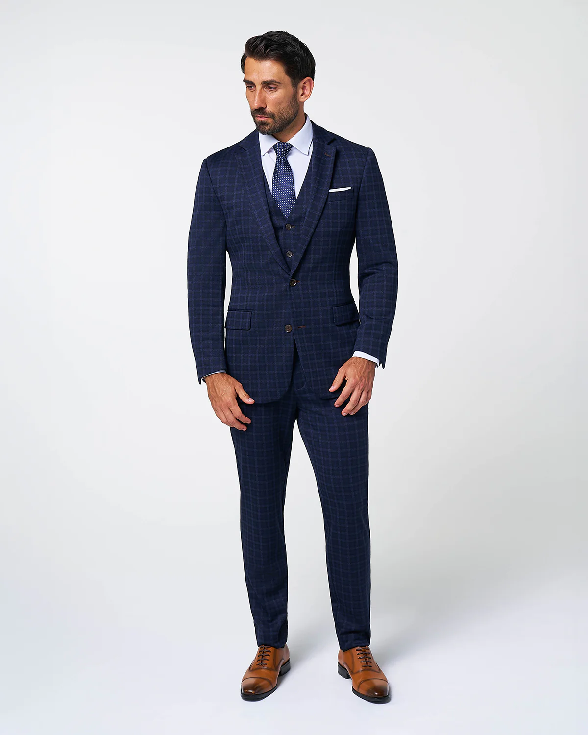 Athletic Fit Stretch Suit Vest - Blue Plaid - Image 5