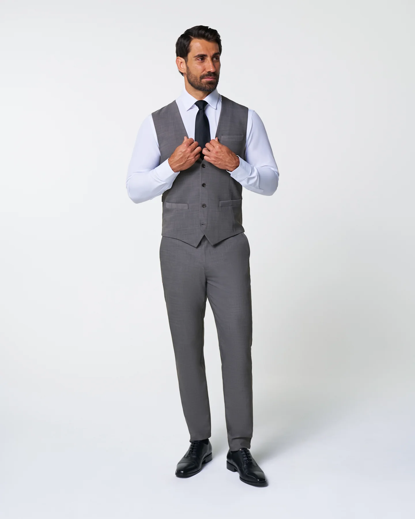 Athletic Fit Stretch Suit Vest - Heathered Grey - Image 3