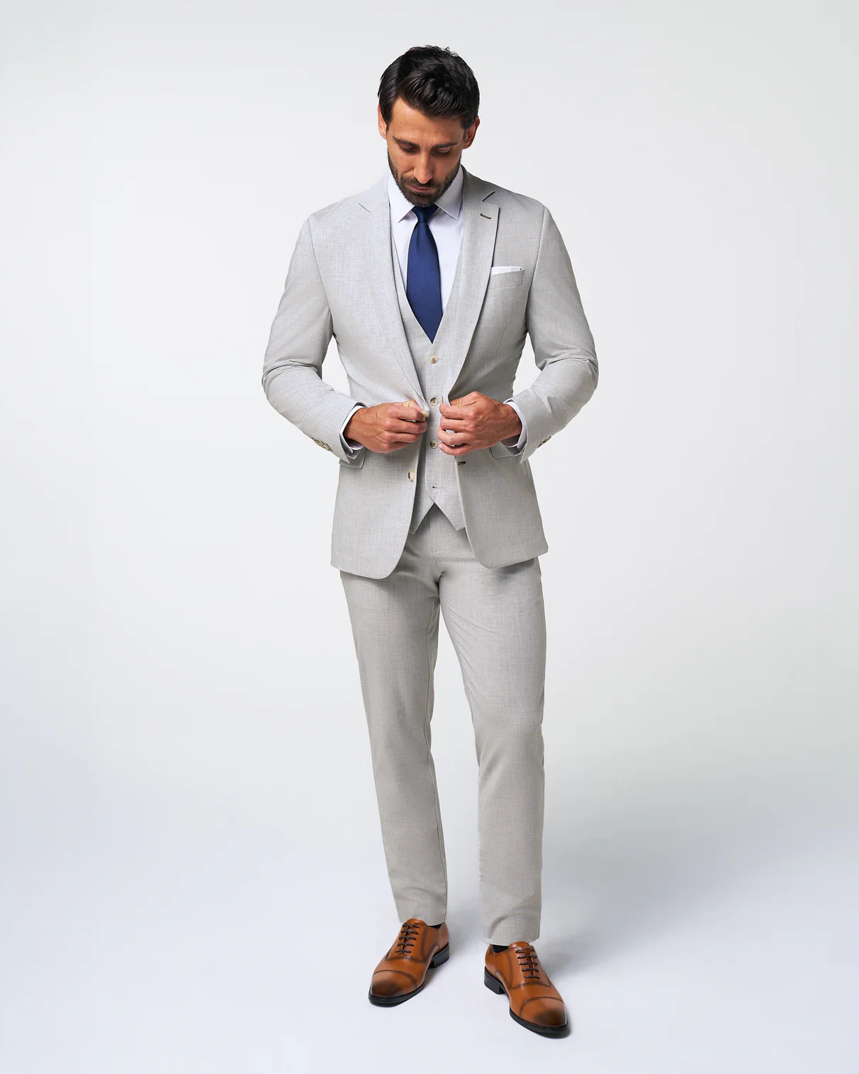 Athletic Fit Stretch Suit Vest - Lightweight Heathered Light Grey - Image 3