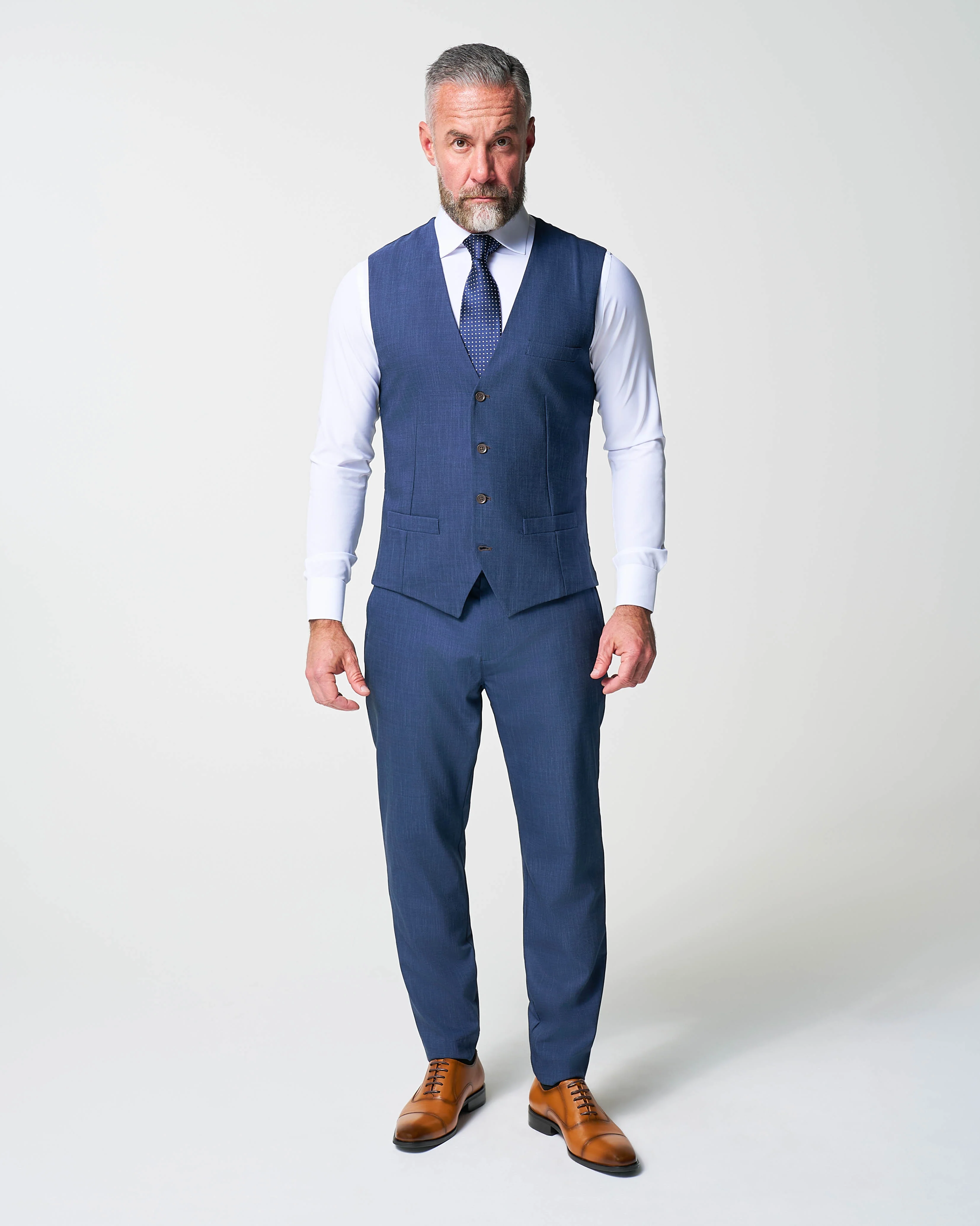 Athletic Fit Stretch Suit Vest - Heathered Navy - Image 3