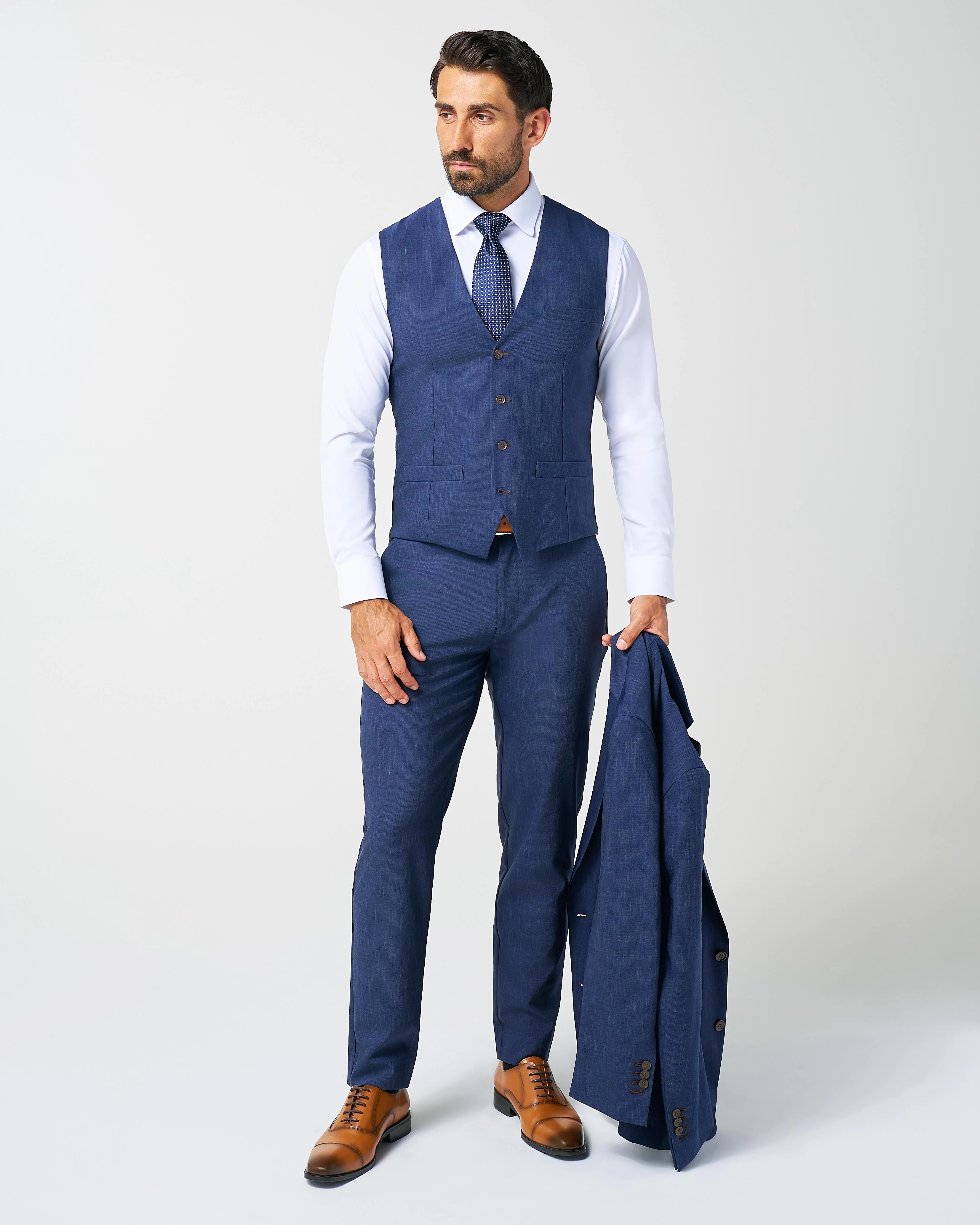 Athletic Fit Stretch Suit Vest - Heathered Navy - Image 4