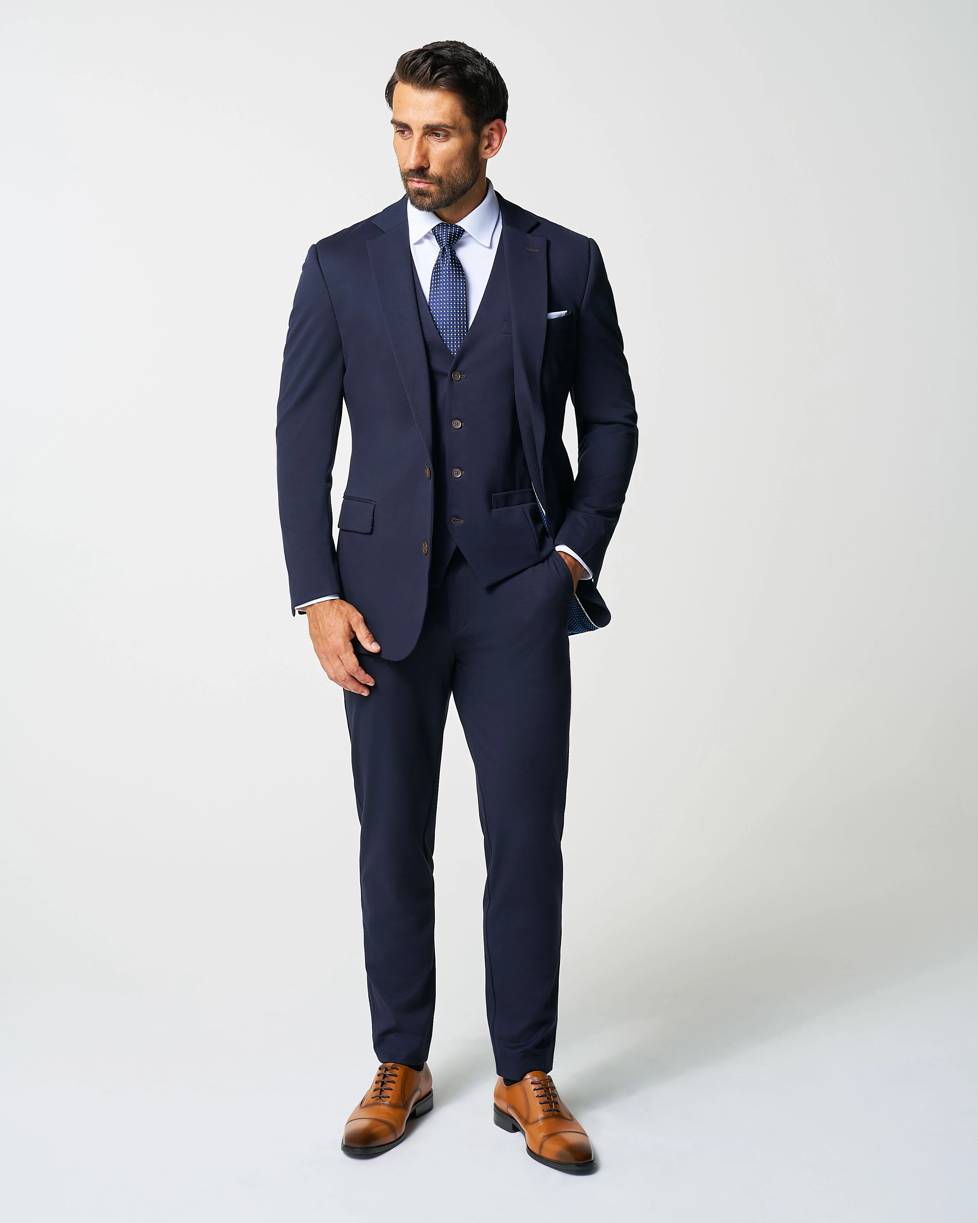 Athletic Fit Stretch Suit Vest - Navy - Image 3