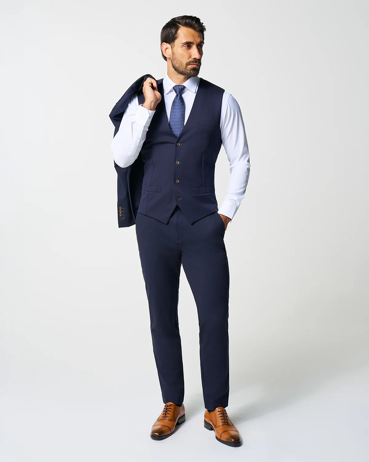 Athletic Fit Stretch Suit Vest - Navy - Image 5