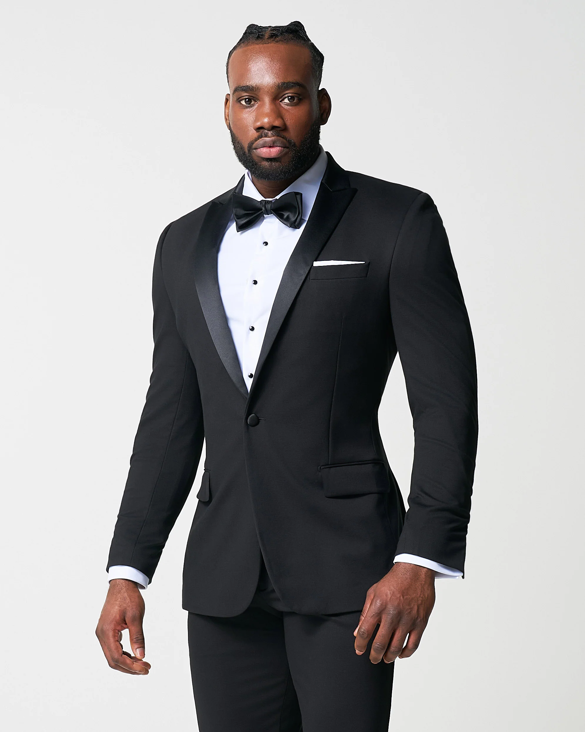 Athletic Fit Stretch Tuxedo - Black with Peak Lapel - Image 2