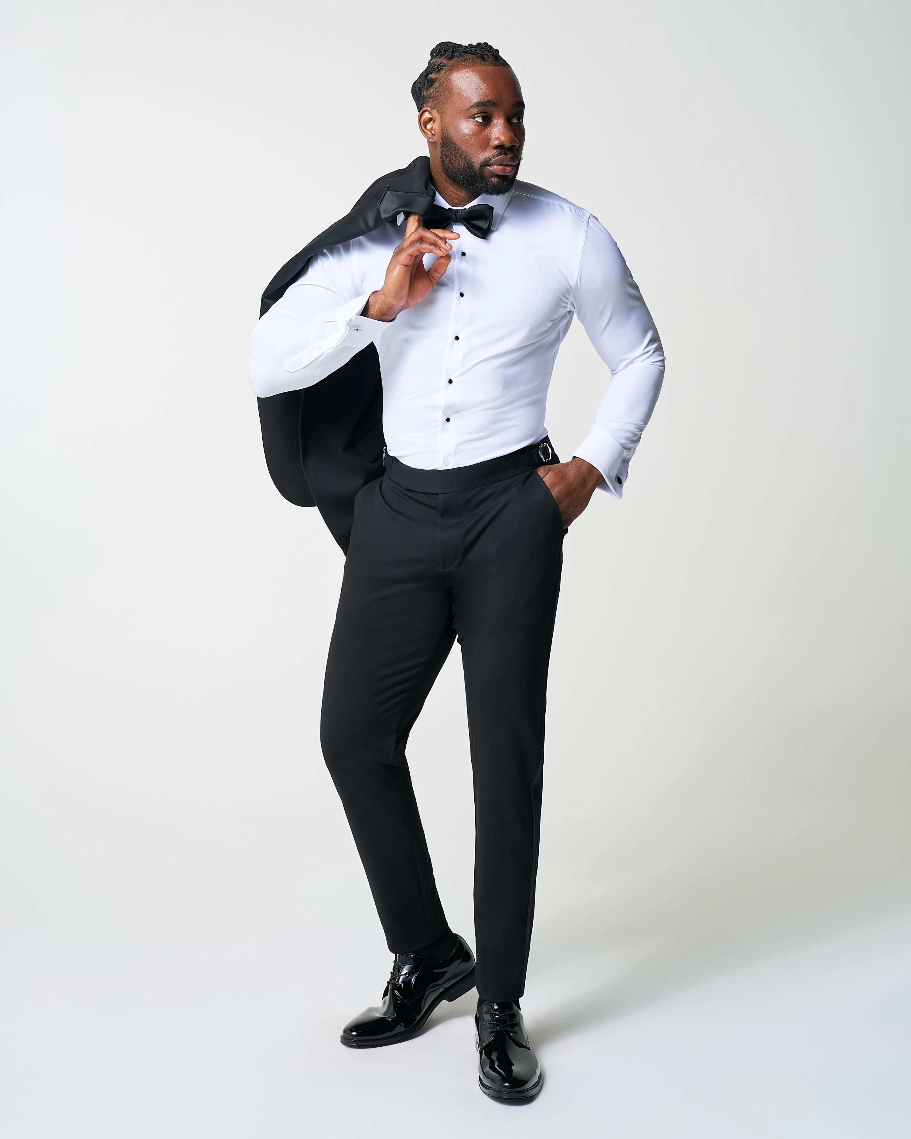 Athletic Fit Stretch Tuxedo - Black with Peak Lapel - Image 6