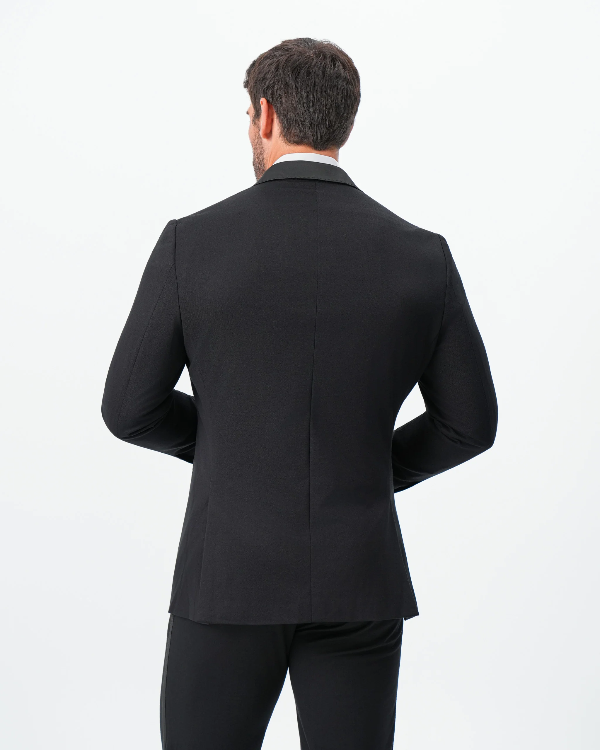 Athletic Fit Stretch Tuxedo Jacket - Double Breasted Solid Black with Peak Lapel - Image 5