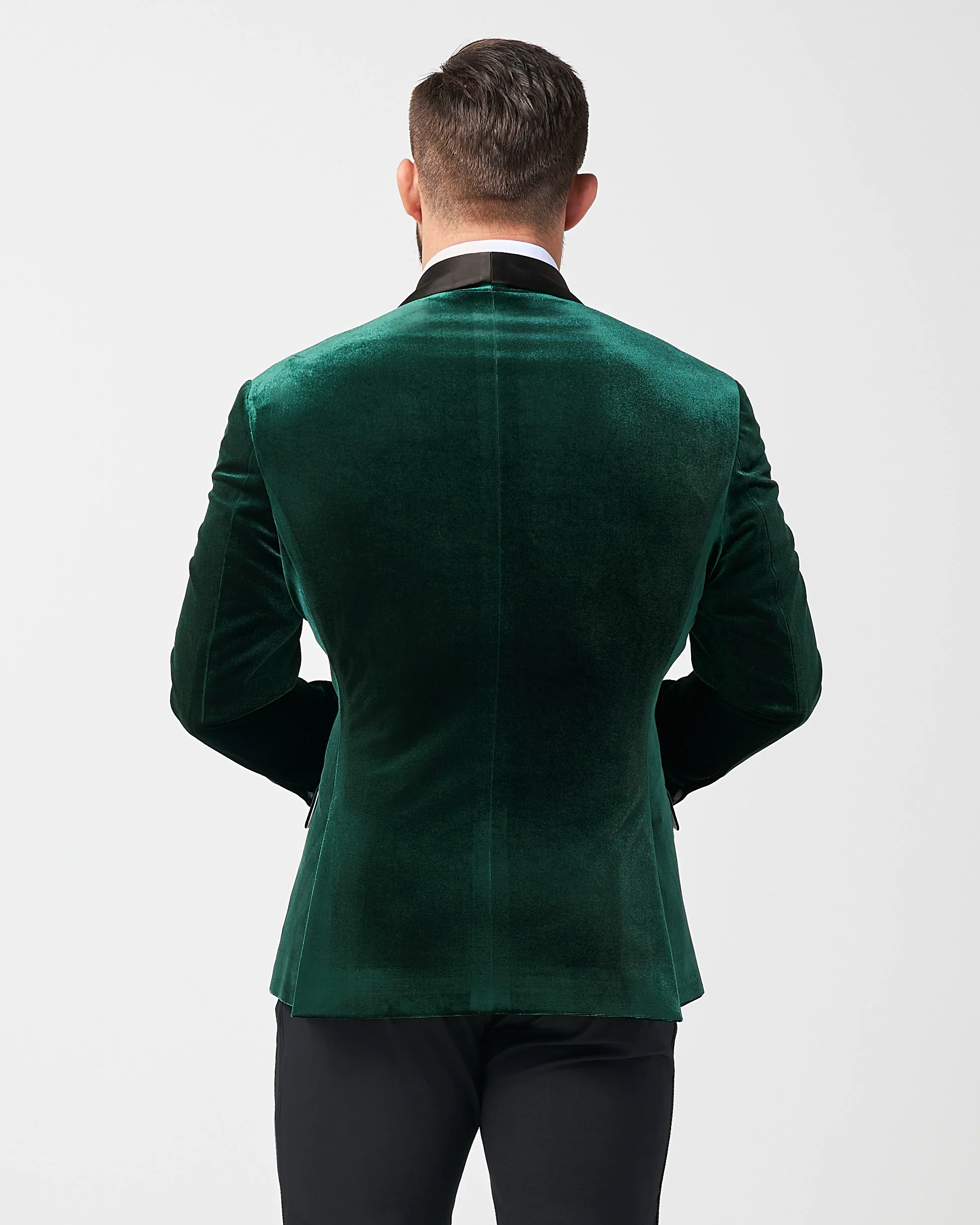 Athletic Fit Stretch Tuxedo Jacket - Green Velvet - Image 3