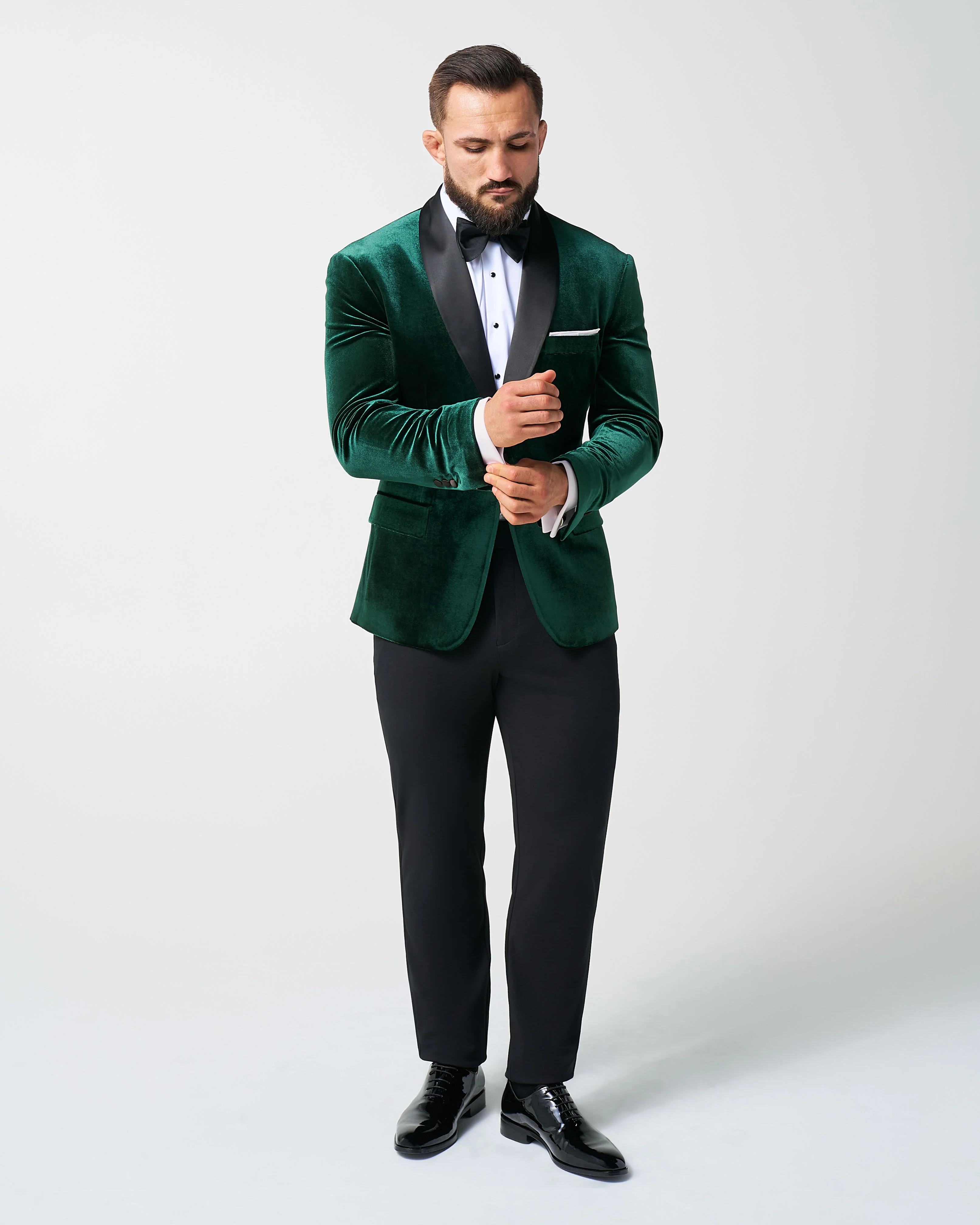 Athletic Fit Stretch Tuxedo Jacket - Green Velvet - Image 4