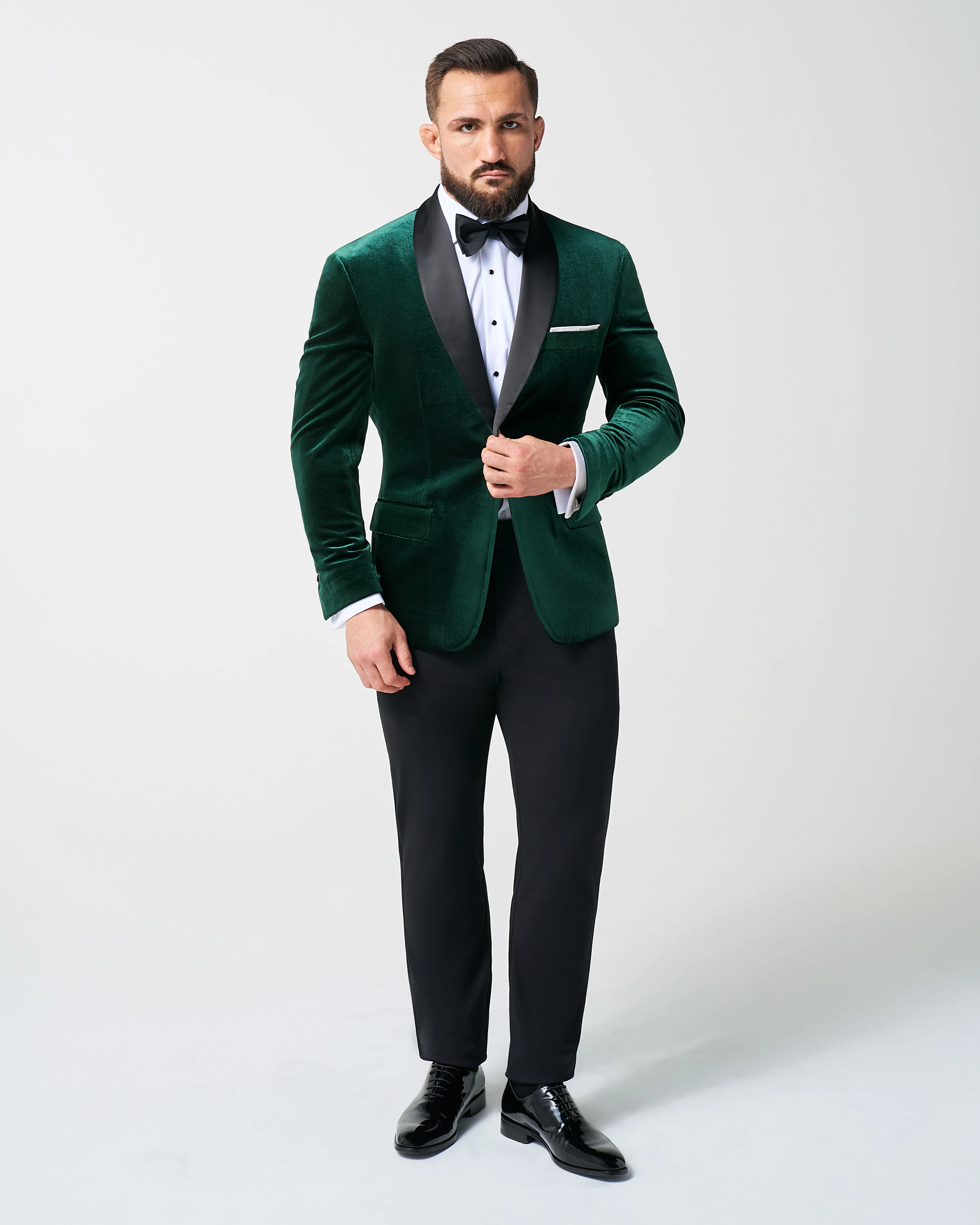 Athletic Fit Stretch Tuxedo Jacket - Green Velvet - Image 5