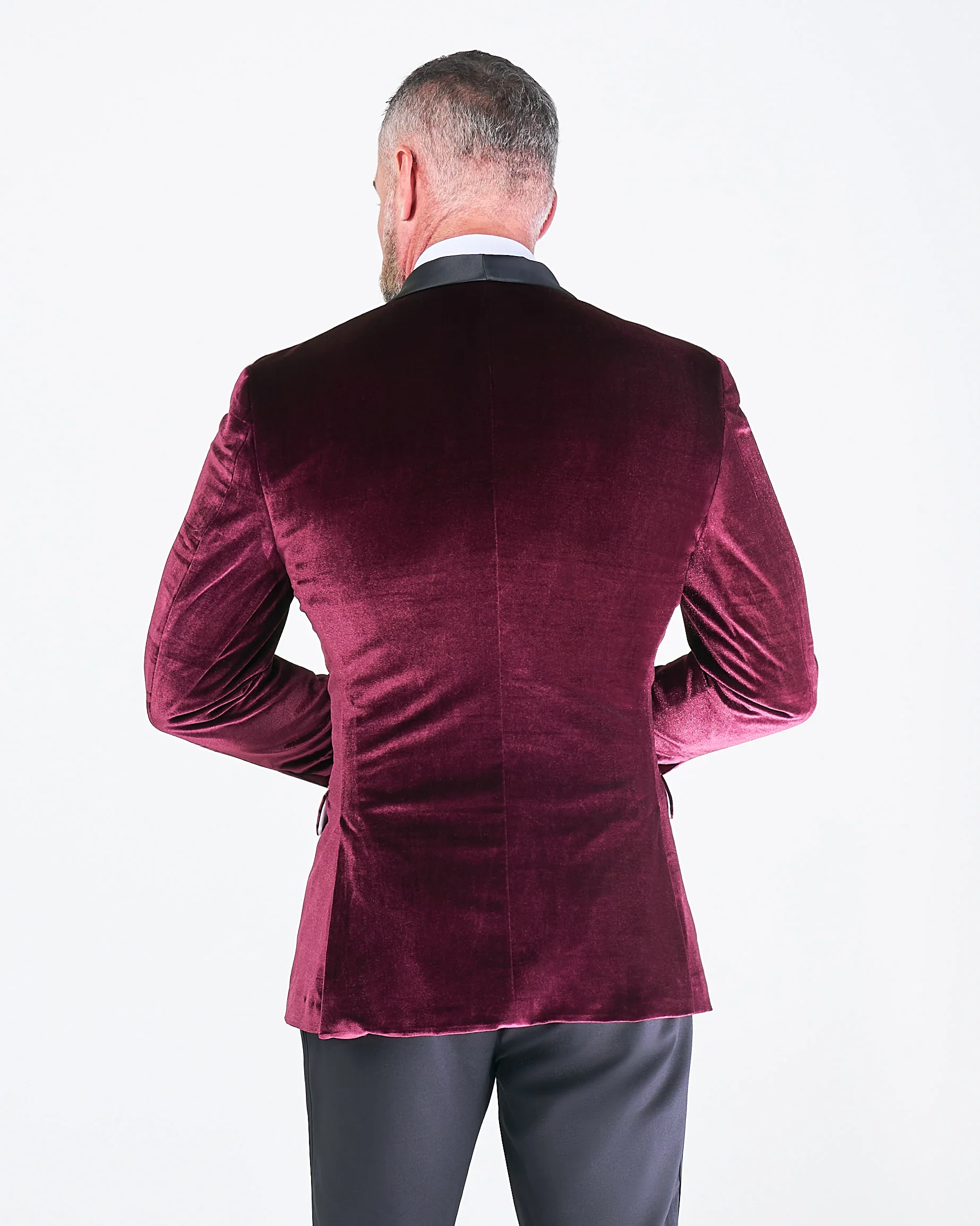 Athletic Fit Stretch Tuxedo Jacket - Maroon Velvet - Image 3