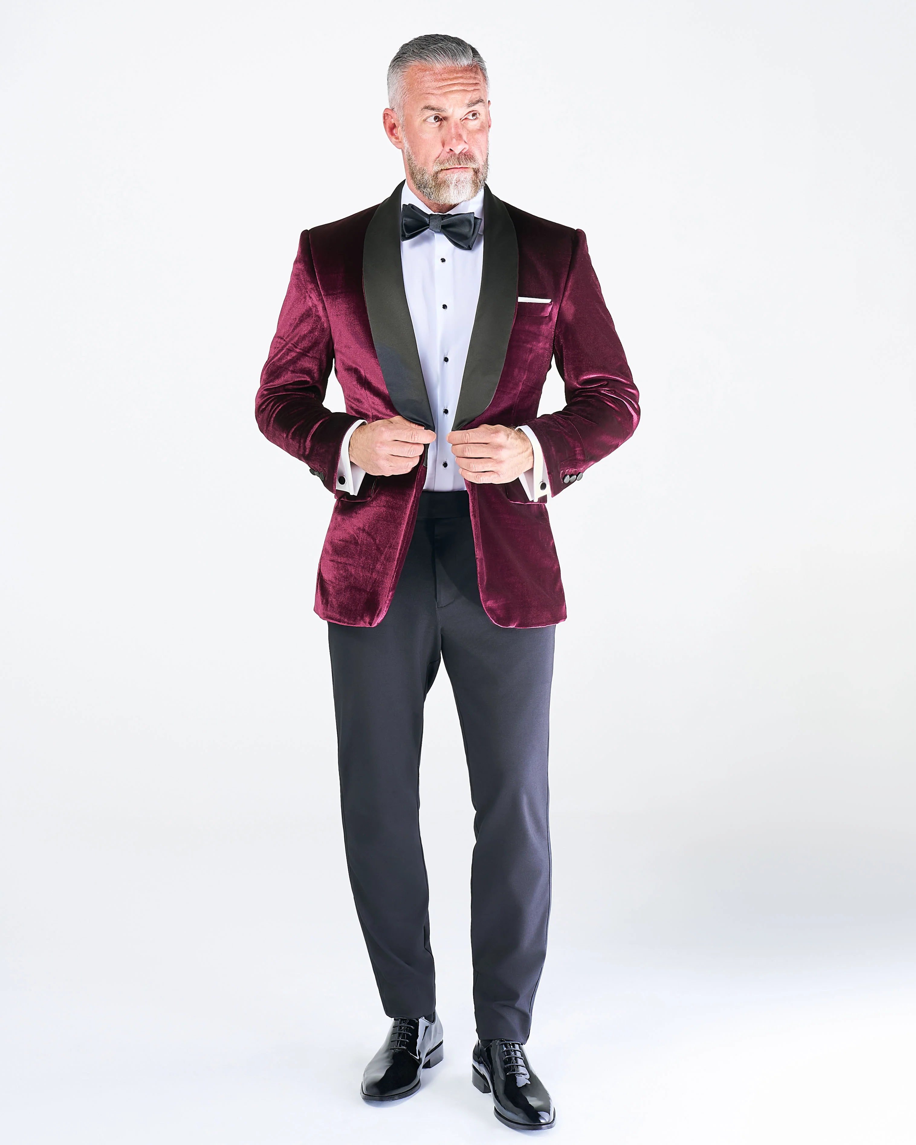 Athletic Fit Stretch Tuxedo Jacket - Maroon Velvet - Image 4
