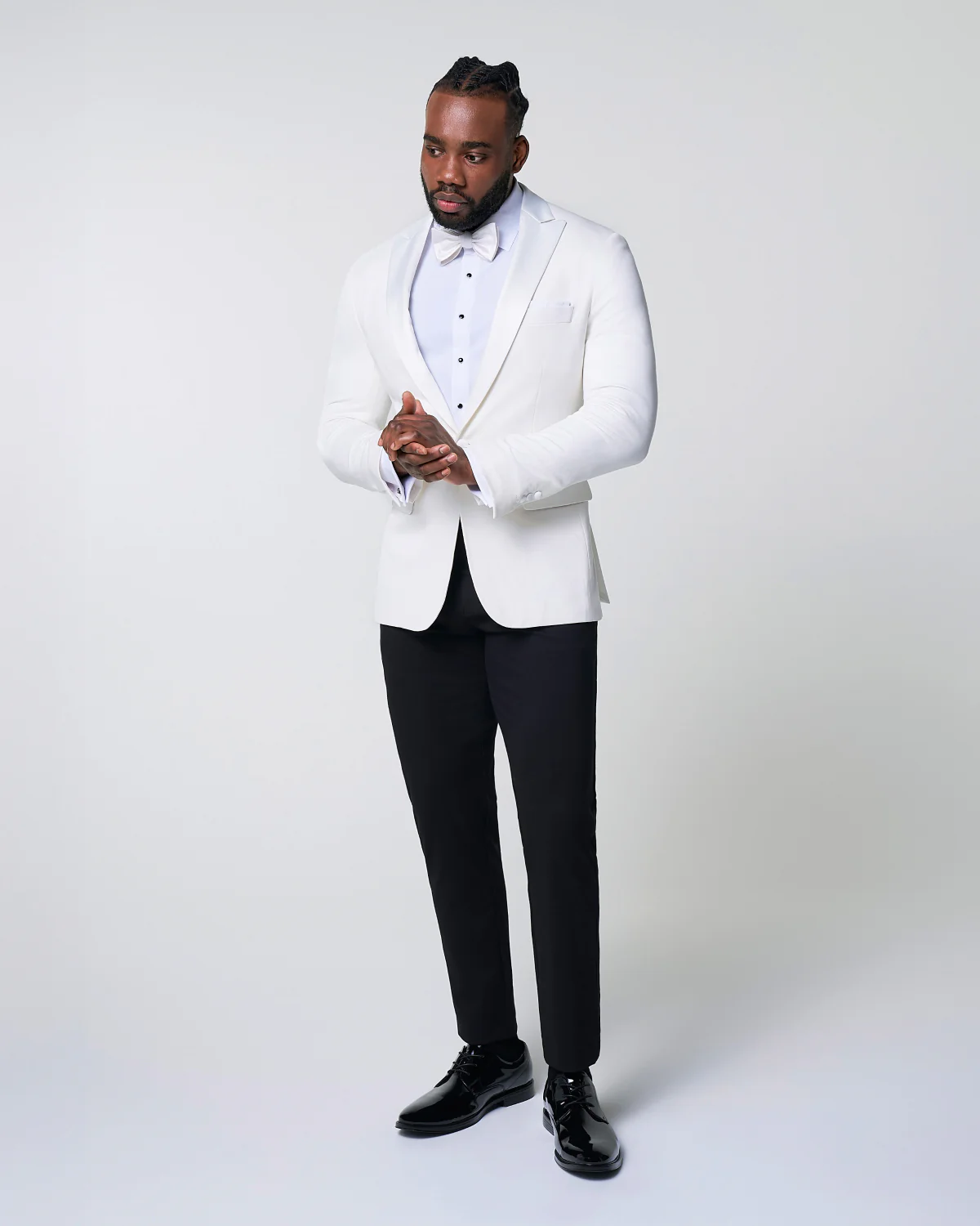 Athletic Fit Stretch Tuxedo Jacket - Solid Cream with White Shawl Lapel - Image 5
