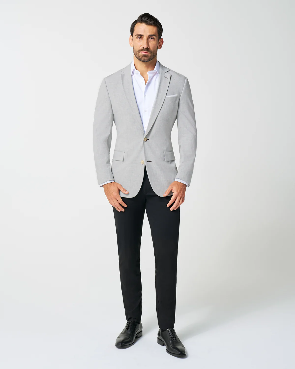 Athletic Fit Stretch Blazer - Lightweight Heathered Light Grey - Image 3