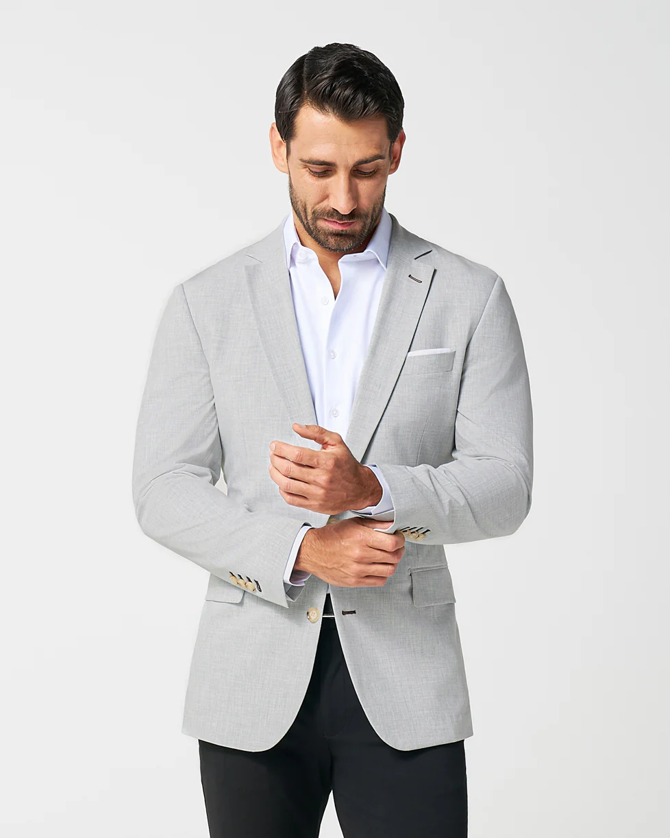 Athletic Fit Stretch Blazer - Lightweight Heathered Light Grey - Image 6