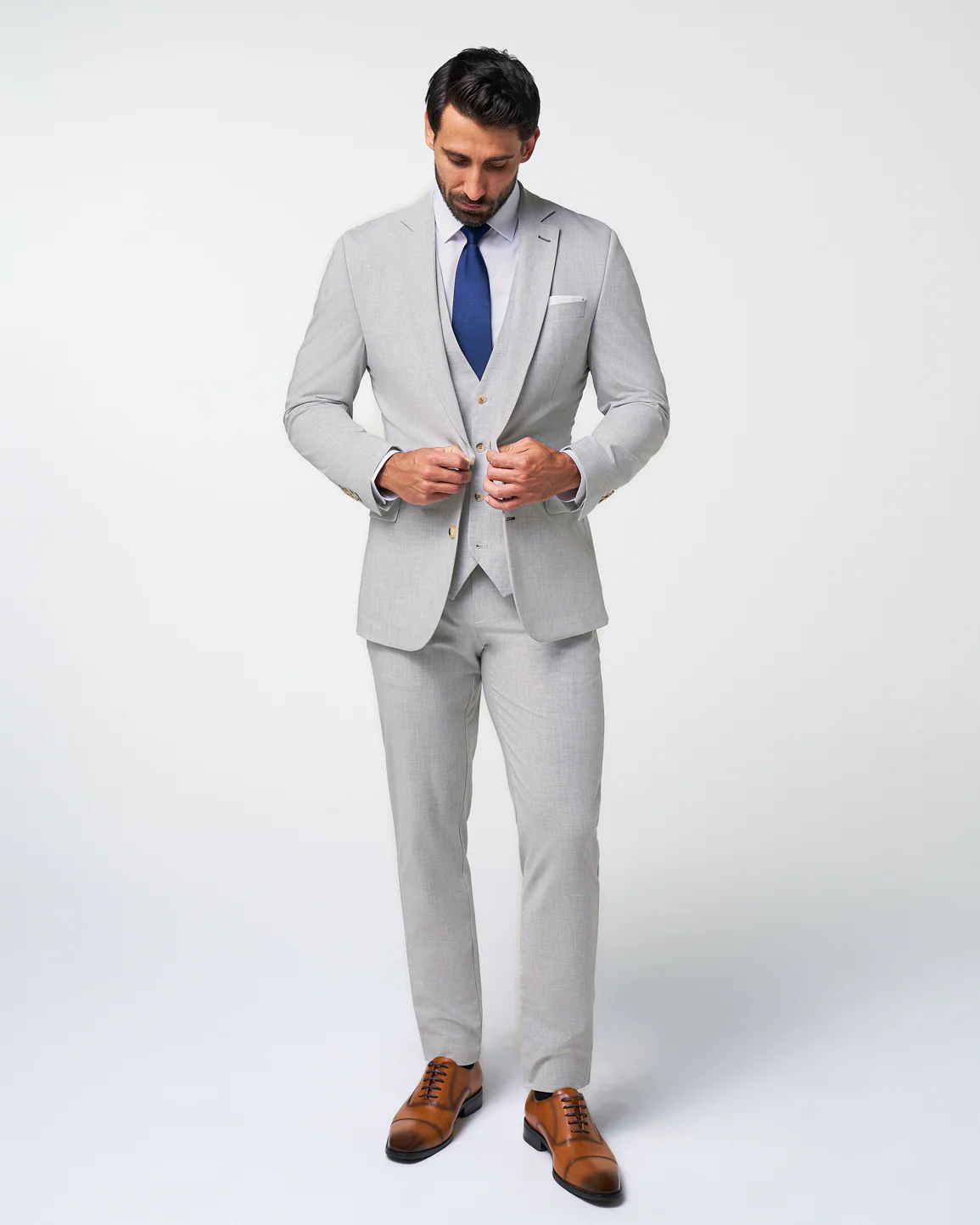 Athletic Fit Stretch Blazer - Lightweight Heathered Light Grey - Image 7