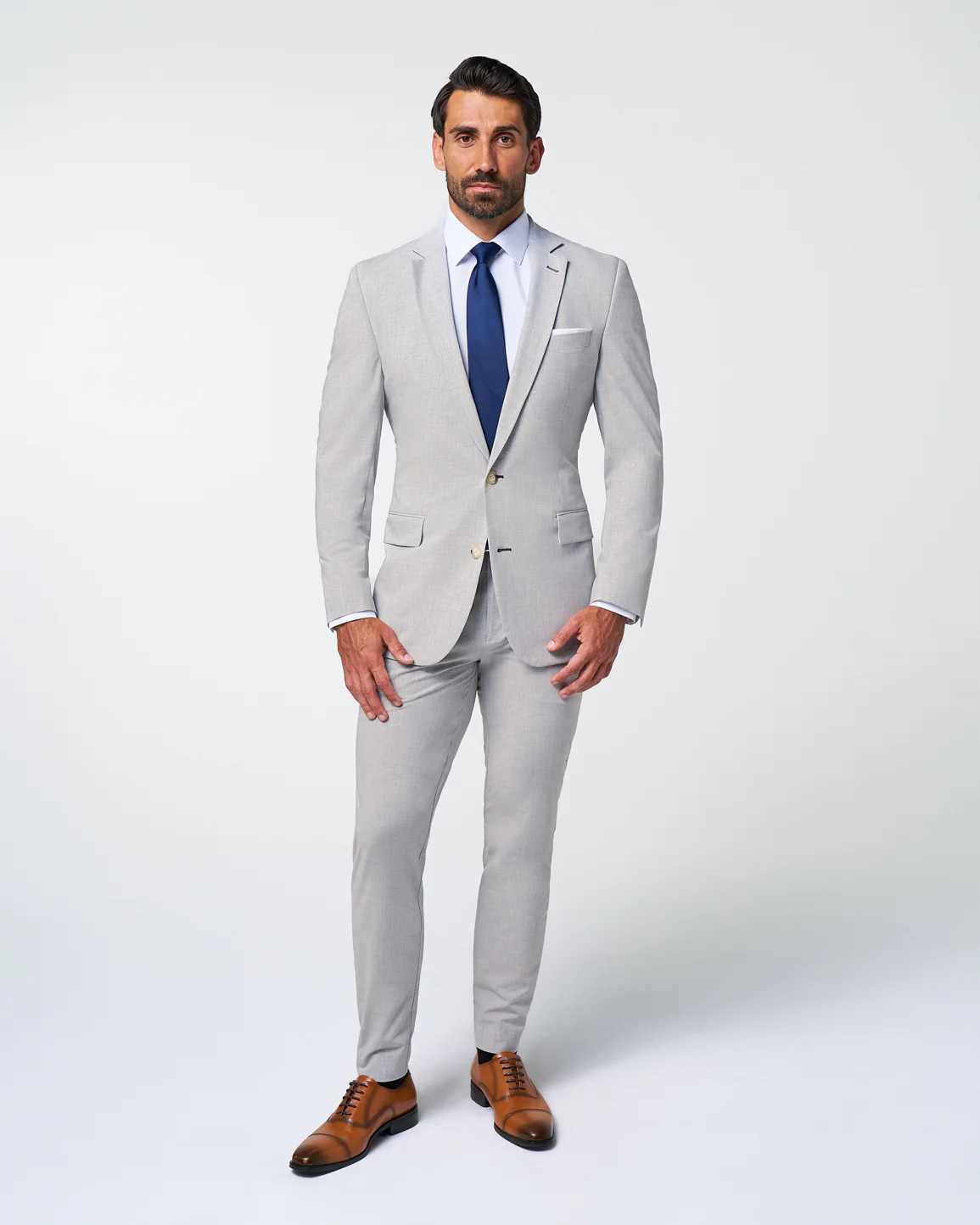 Athletic Fit Suit Pants - Lightweight Heathered Light Grey - Image 5