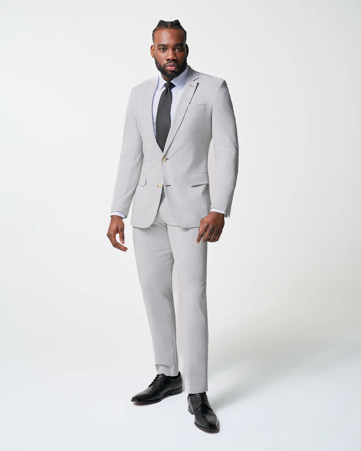 Athletic Fit Suit Pants - Lightweight Heathered Light Grey - Image 6