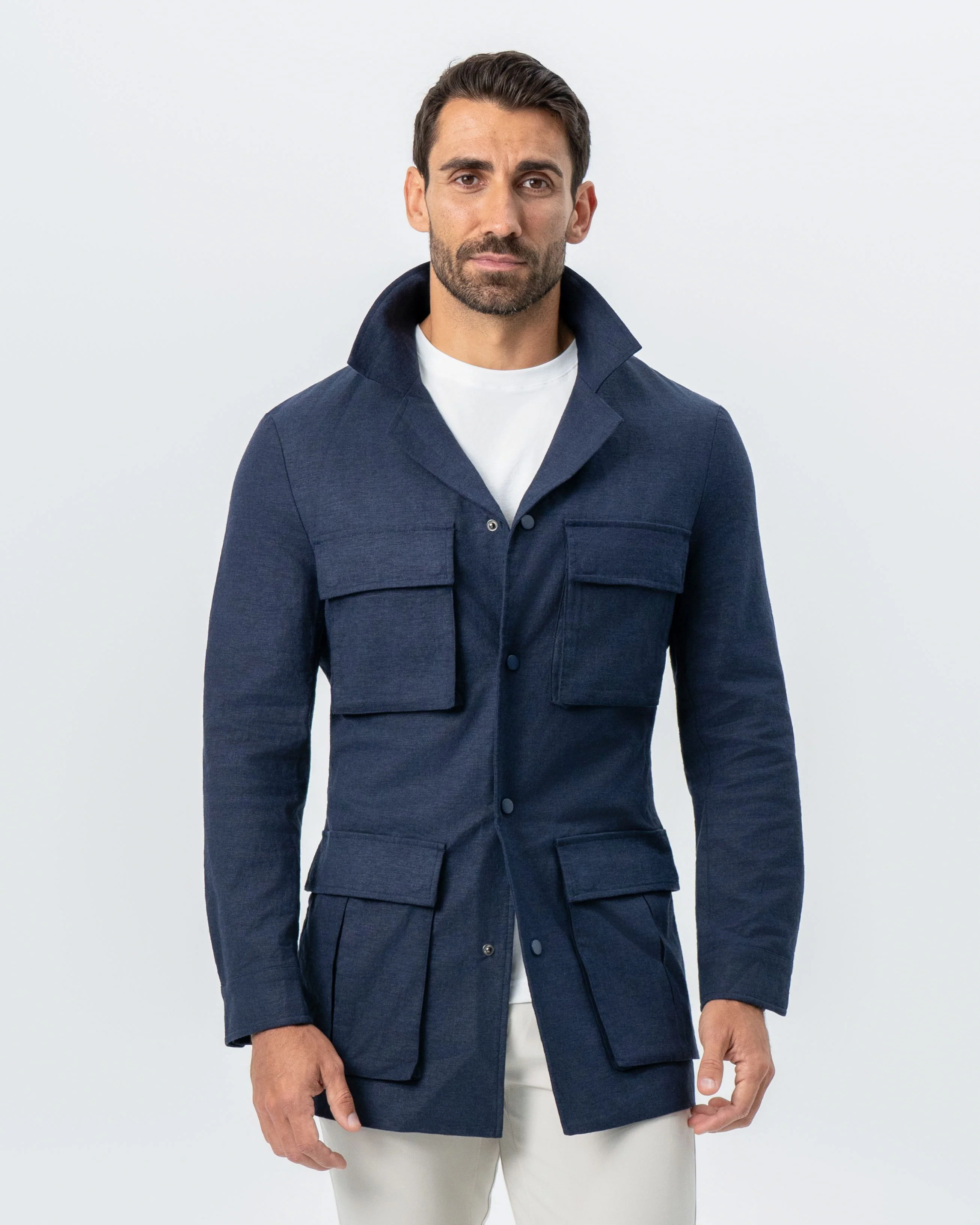 Stretch Linen Field Jacket - Navy