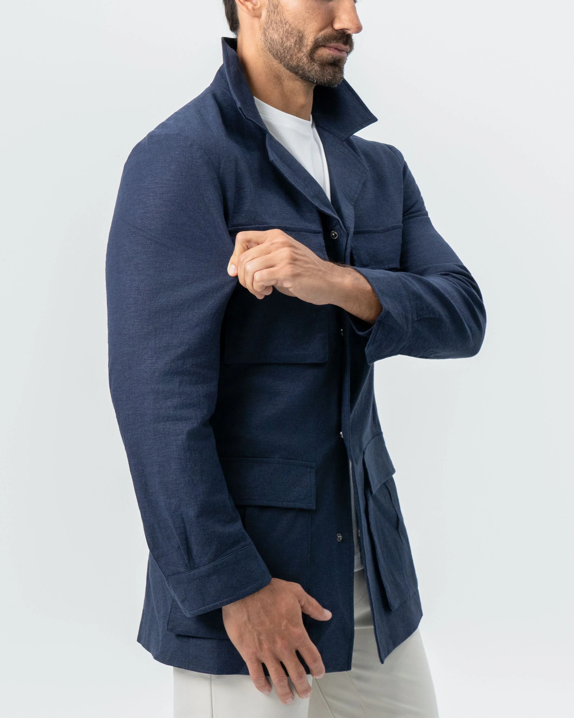 Stretch Linen Field Jacket - Navy - Image 2