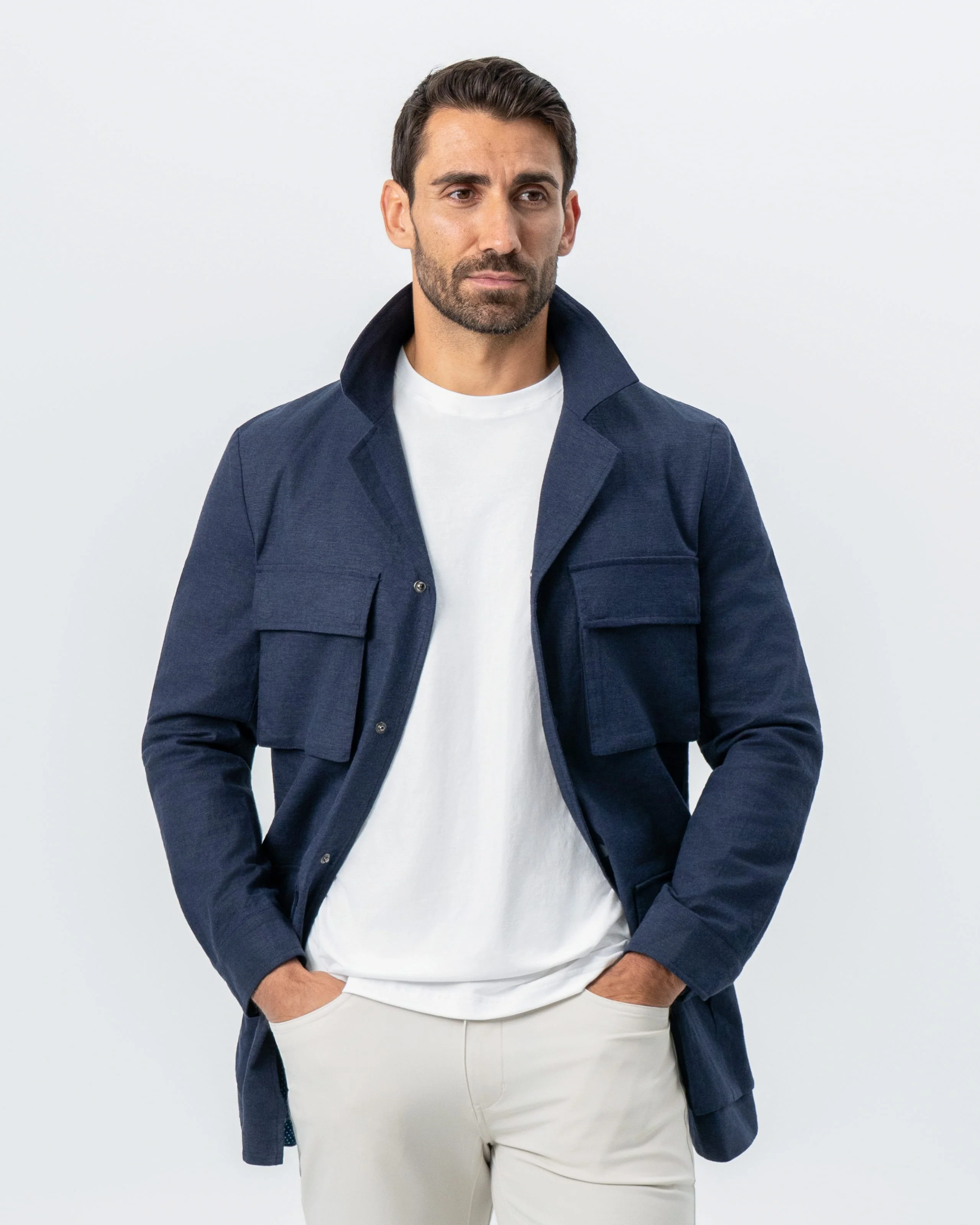 Stretch Linen Field Jacket - Navy - Image 4