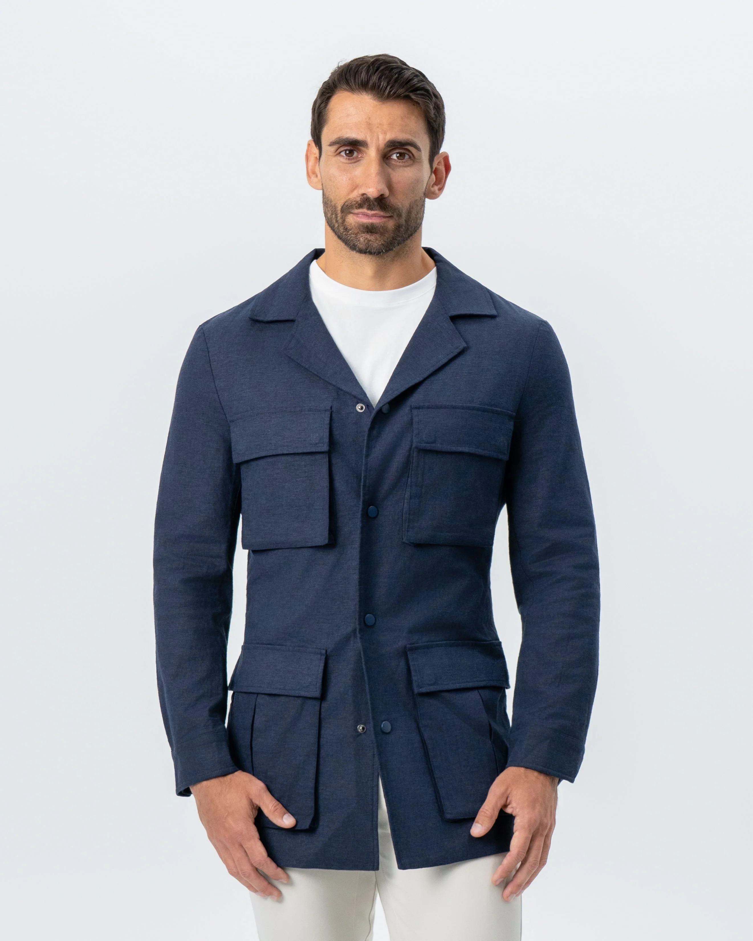 Stretch Linen Field Jacket - Navy - Image 5