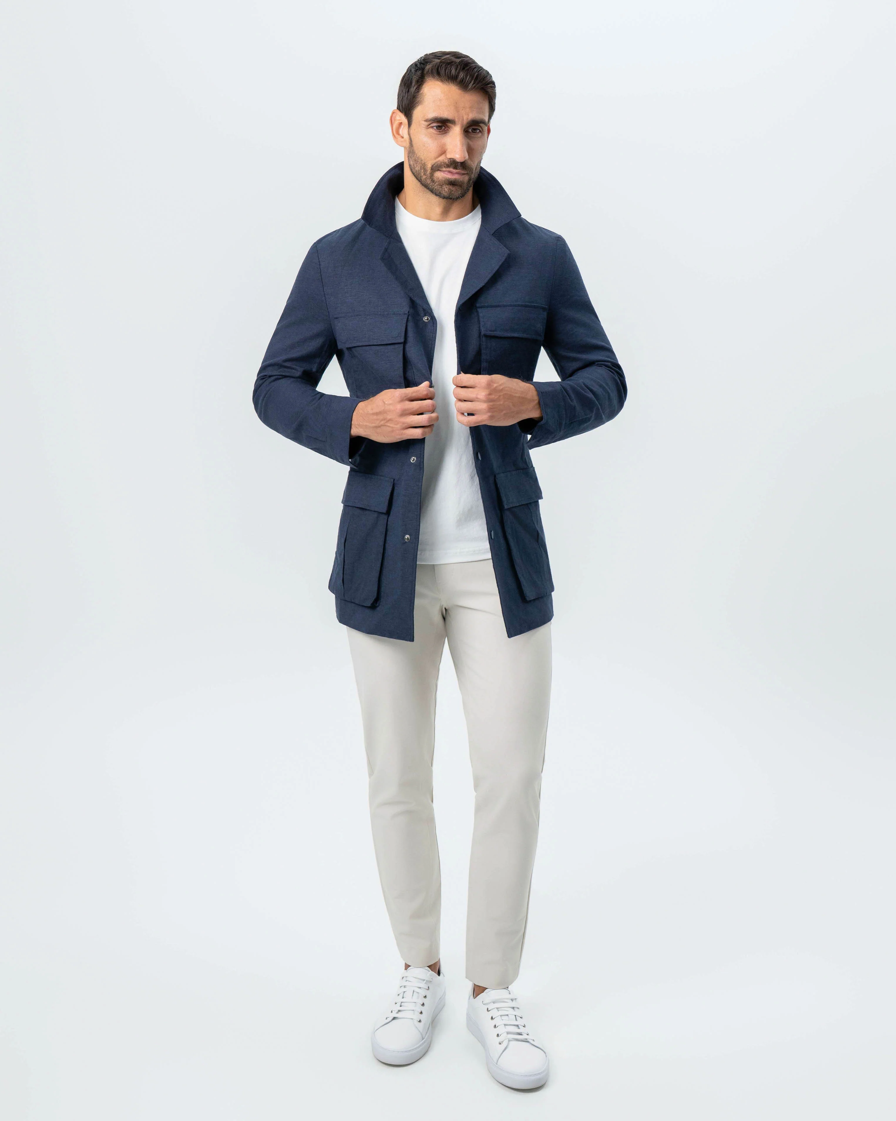 Stretch Linen Field Jacket - Navy - Image 7