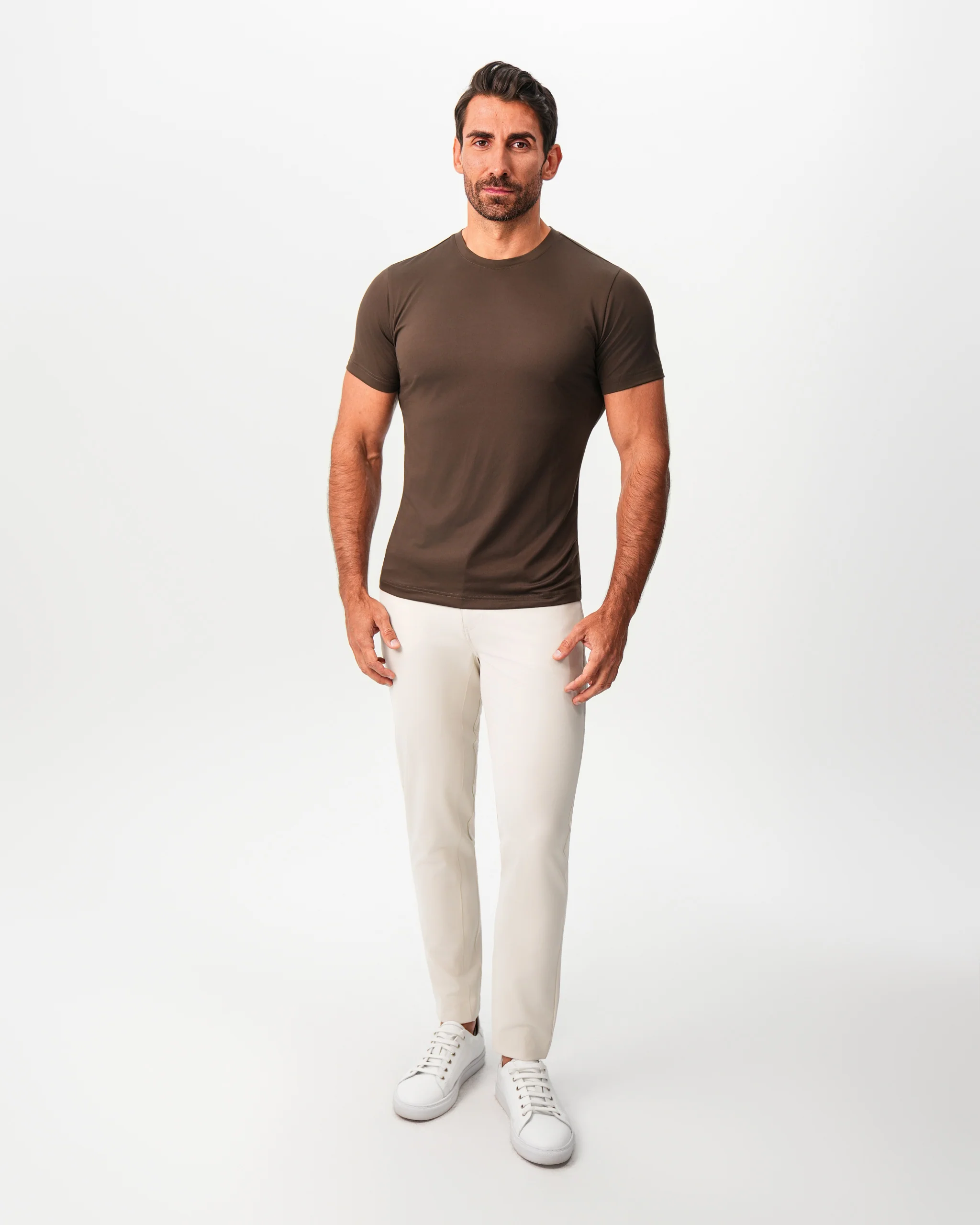 Brushed Mid-Weight Short Sleeve Crewneck - Dark Brown - Image 4