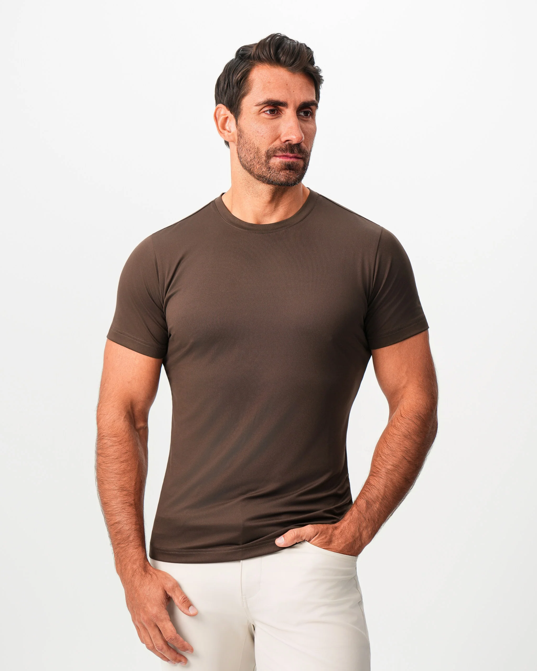 Brushed Mid-Weight Short Sleeve Crewneck - Dark Brown - Image 5