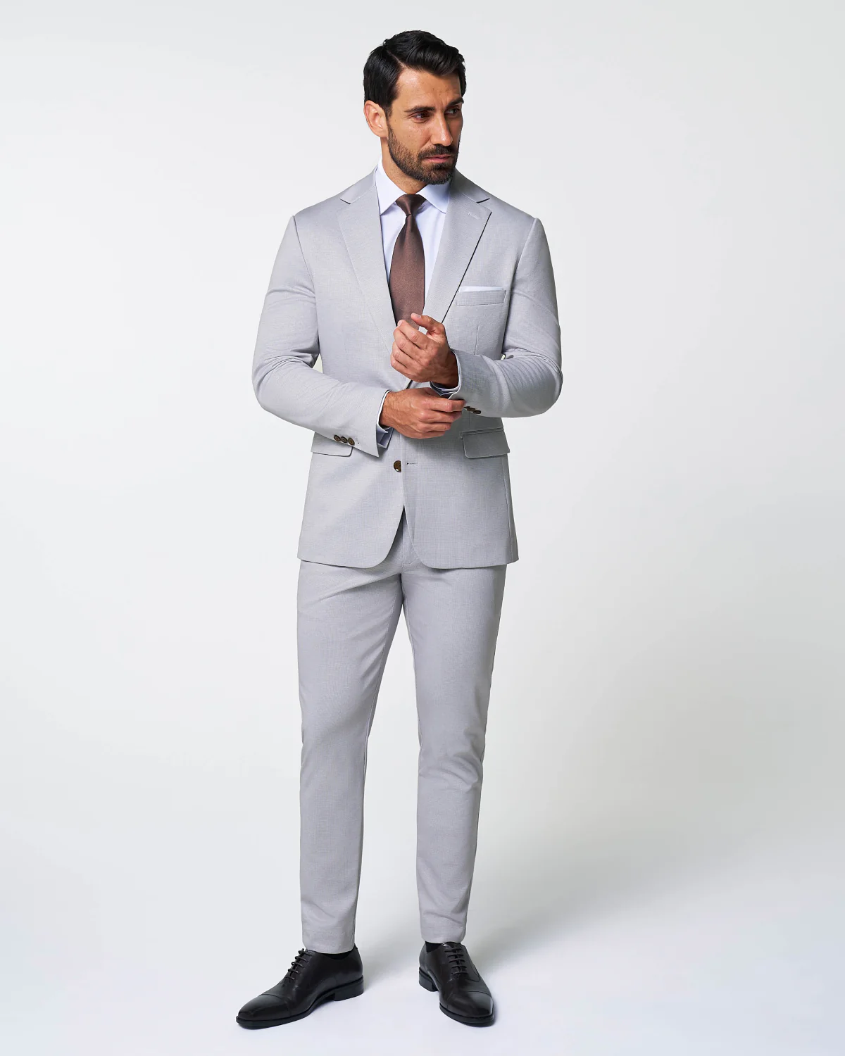 Brushed Tech Stretch Blazer - Light Grey Microcheck - Image 5