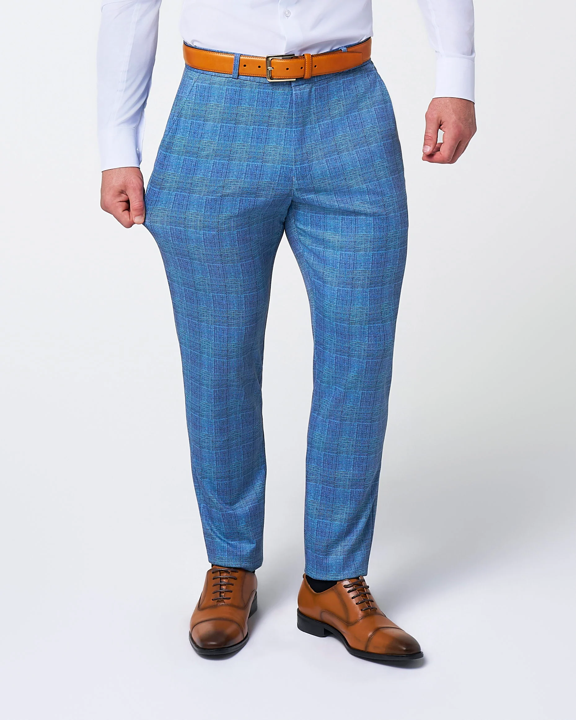 Brushed Tech Suit Pant - Electric Blue Plaid - Image 2