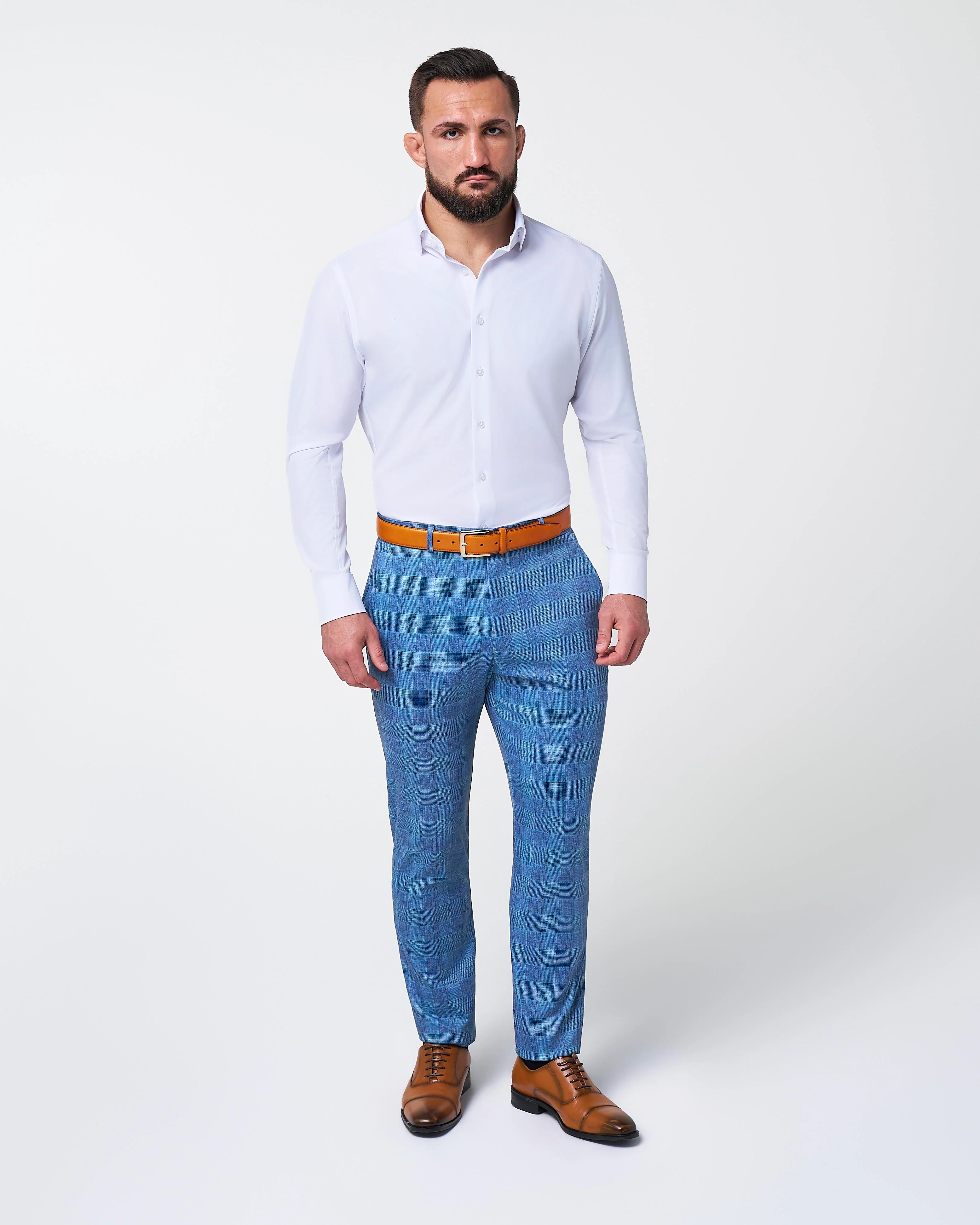 Brushed Tech Suit Pant - Electric Blue Plaid - Image 4