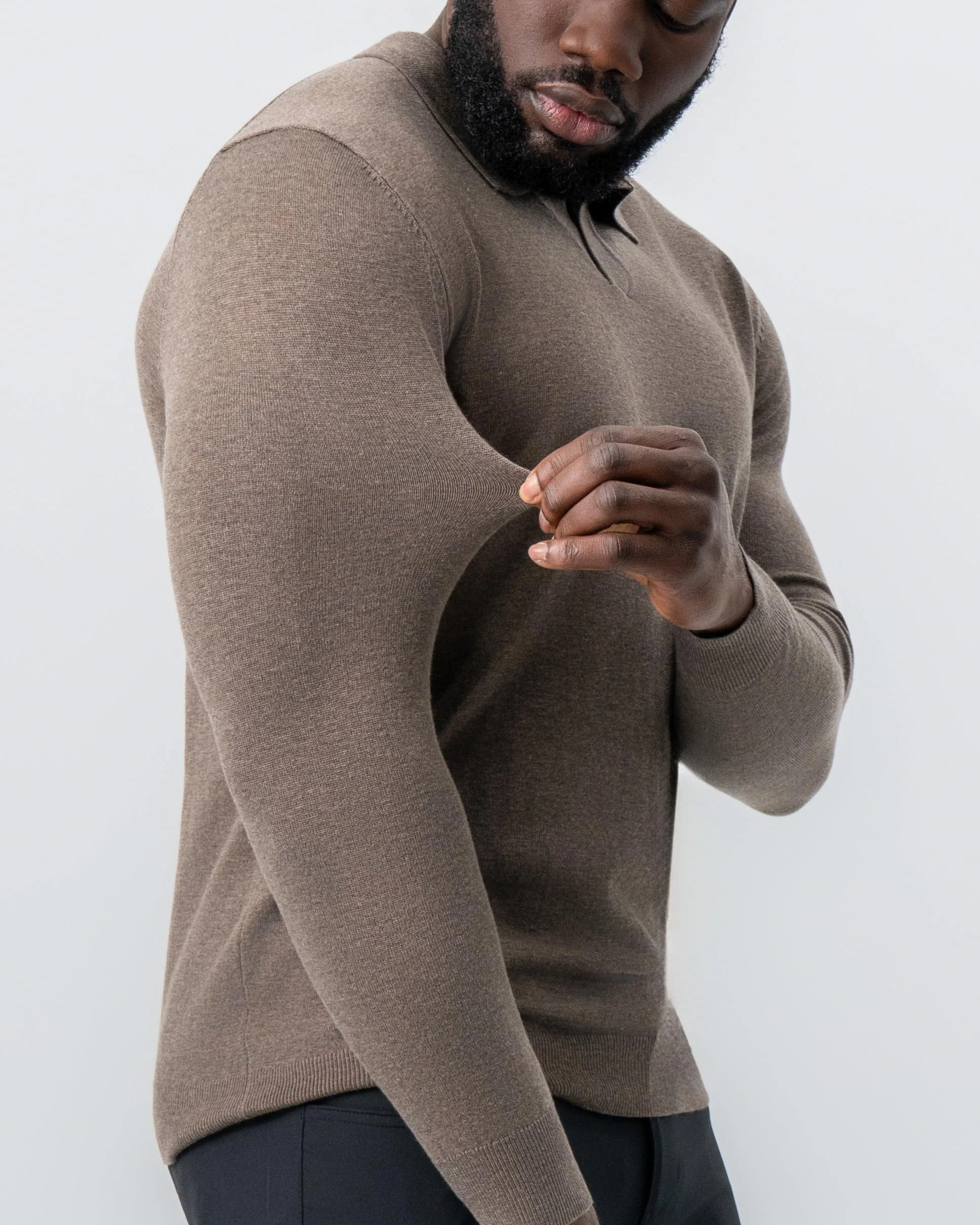 Buttonless Sweater Polo - Brown - Image 2