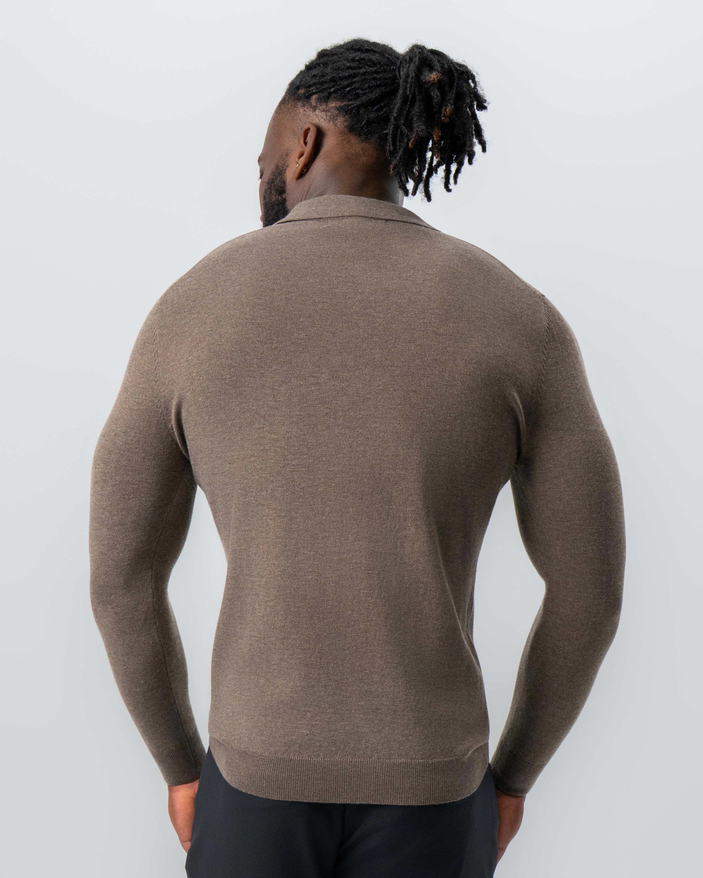 Buttonless Sweater Polo - Brown - Image 4