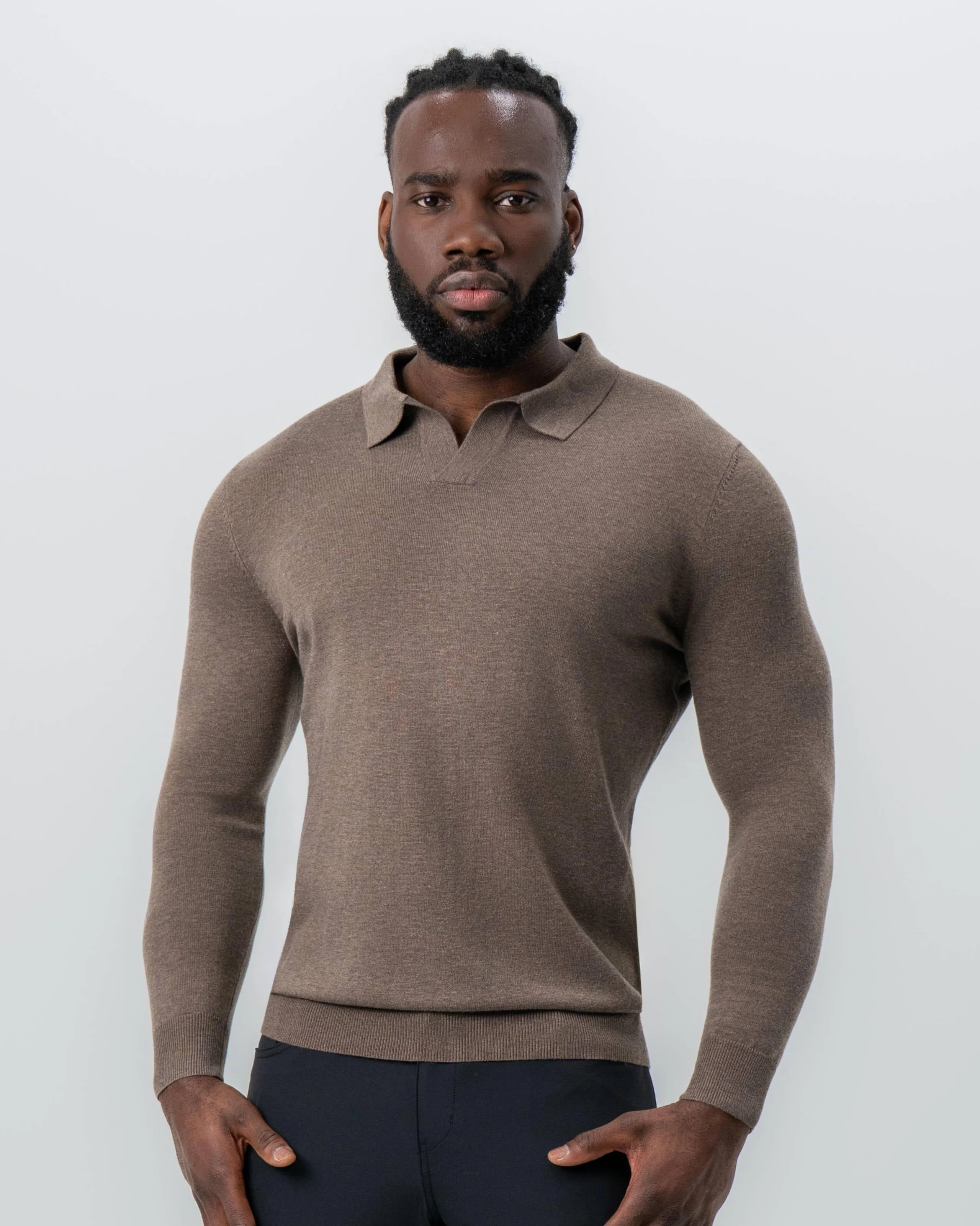 Buttonless Sweater Polo - Brown - Image 5