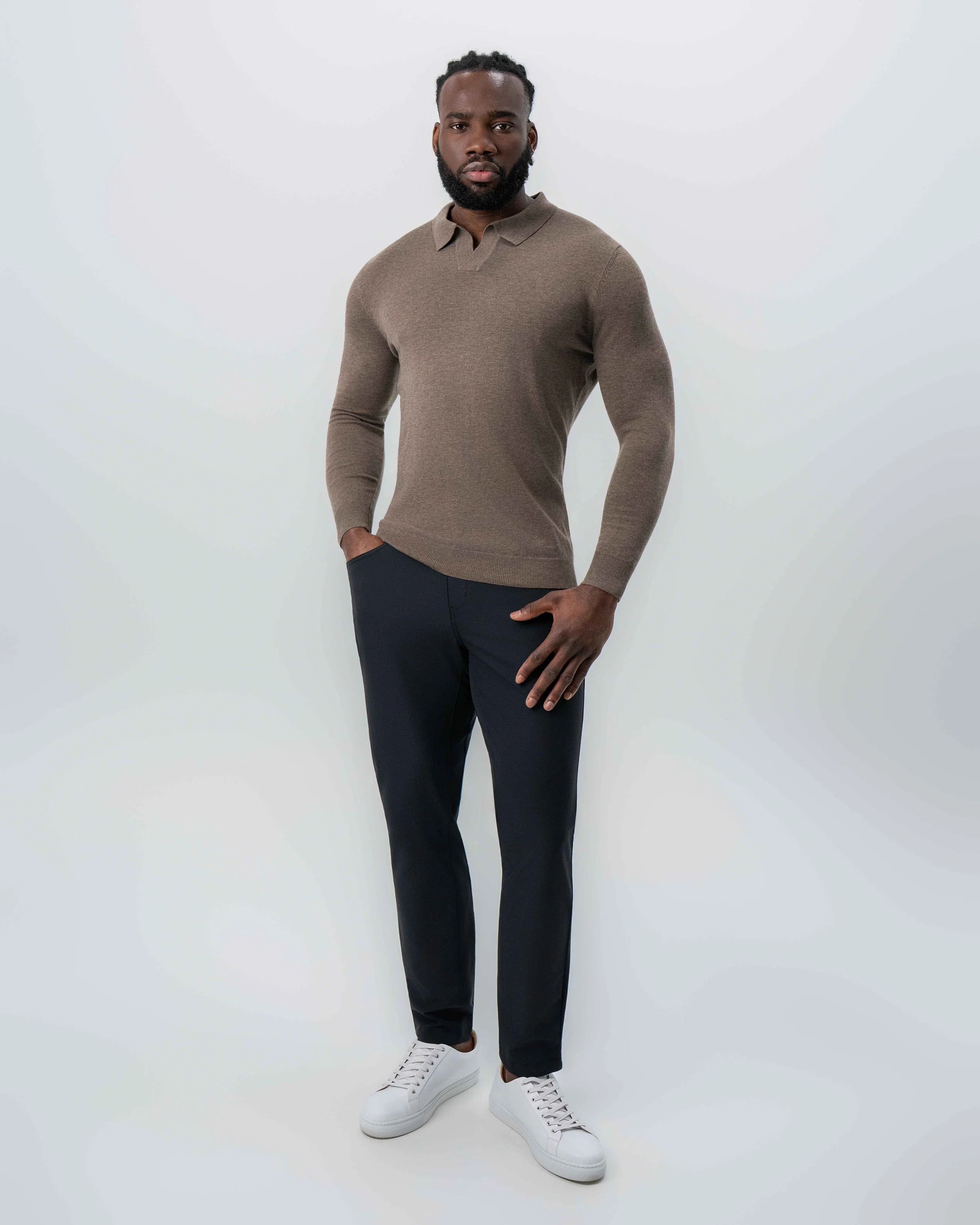 Buttonless Sweater Polo - Brown - Image 6
