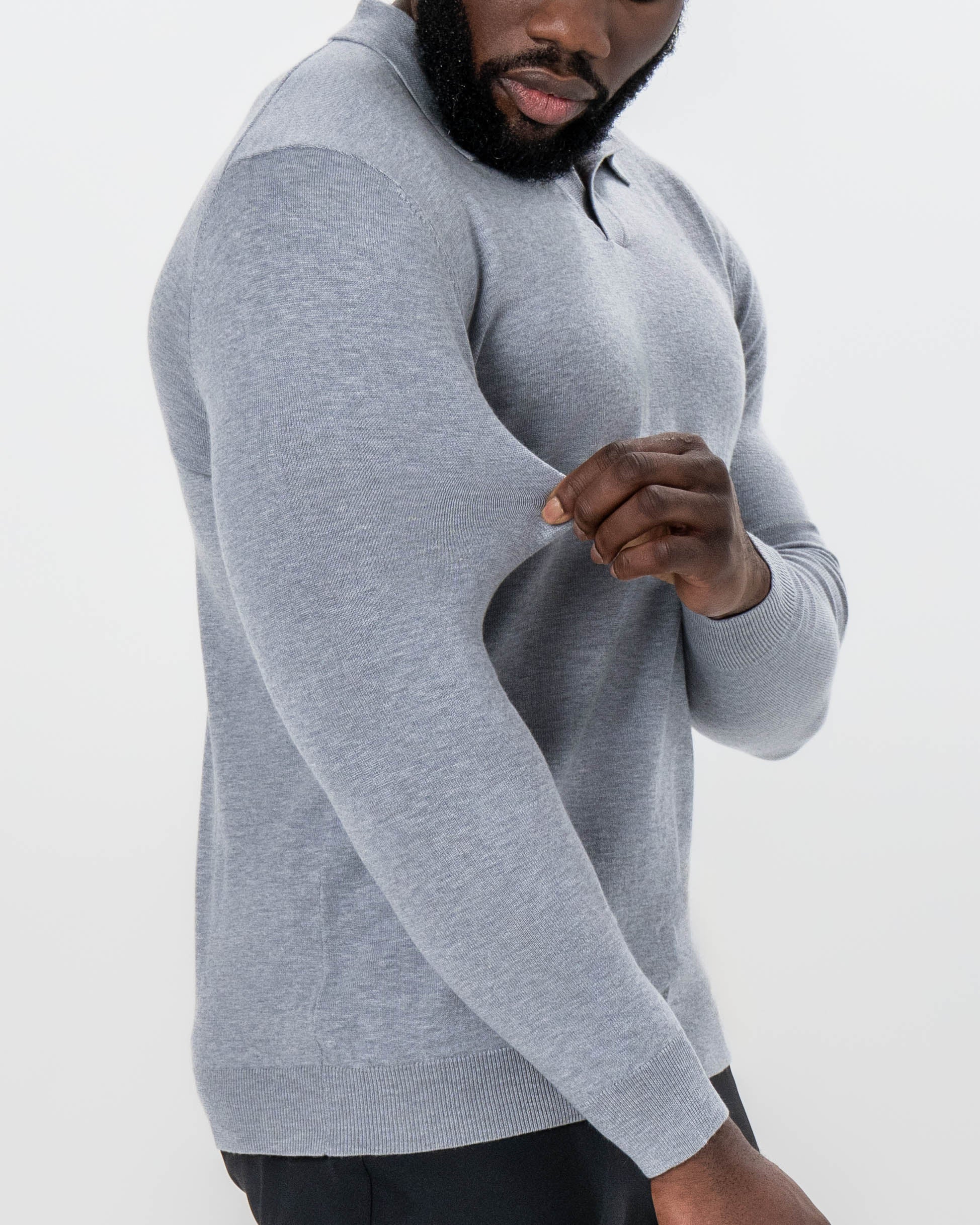 Buttonless Sweater Polo - Light Grey - Image 2
