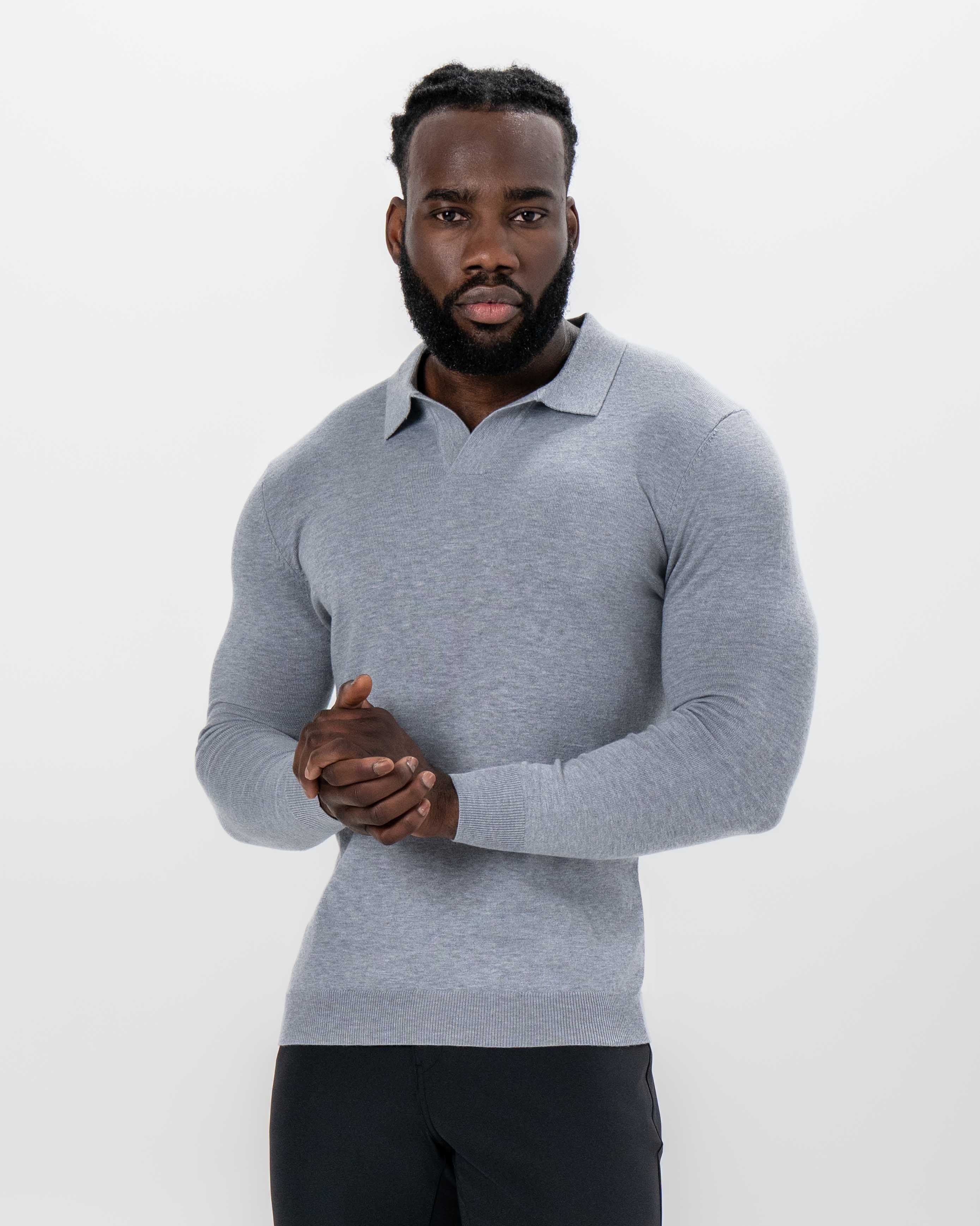 Buttonless Sweater Polo - Light Grey - Image 3